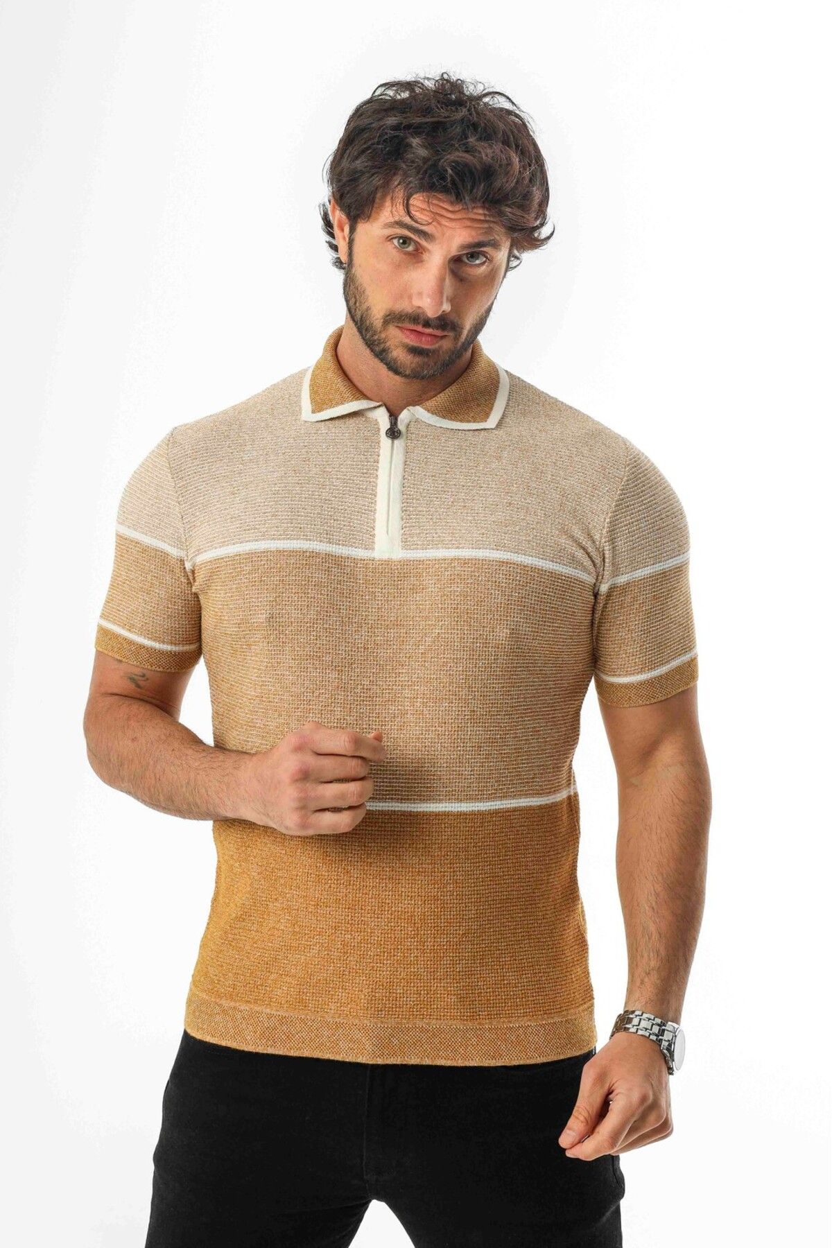 Tony Montana Luxury Tech Polo Yaka Yarım Fermuarlı Örme Triko T-Shirt-TCY-1026
