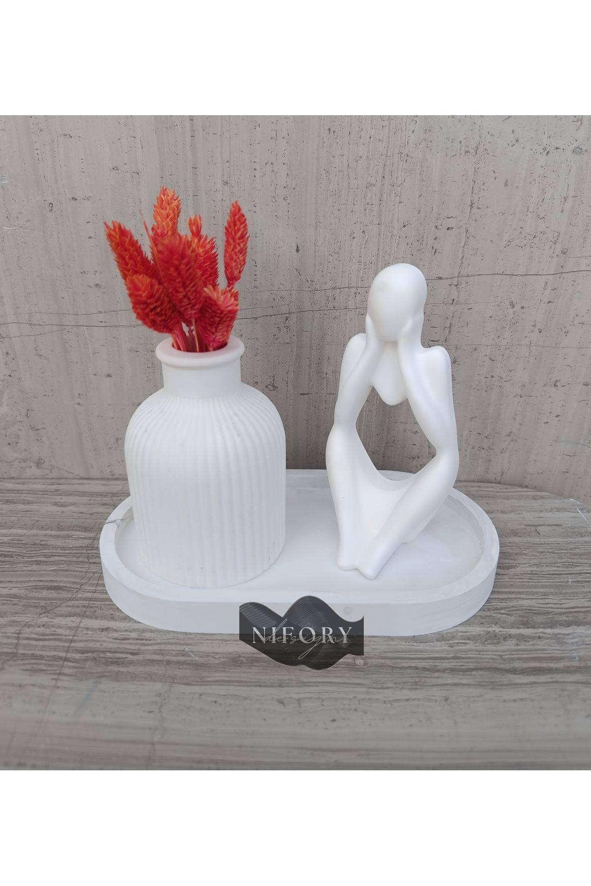 Nifory 520-N022 Dekoratif Beton Sunum Aksesuar Set Beton Biblo Organizer Takımı Çok Amaçlı Dekoratif Set