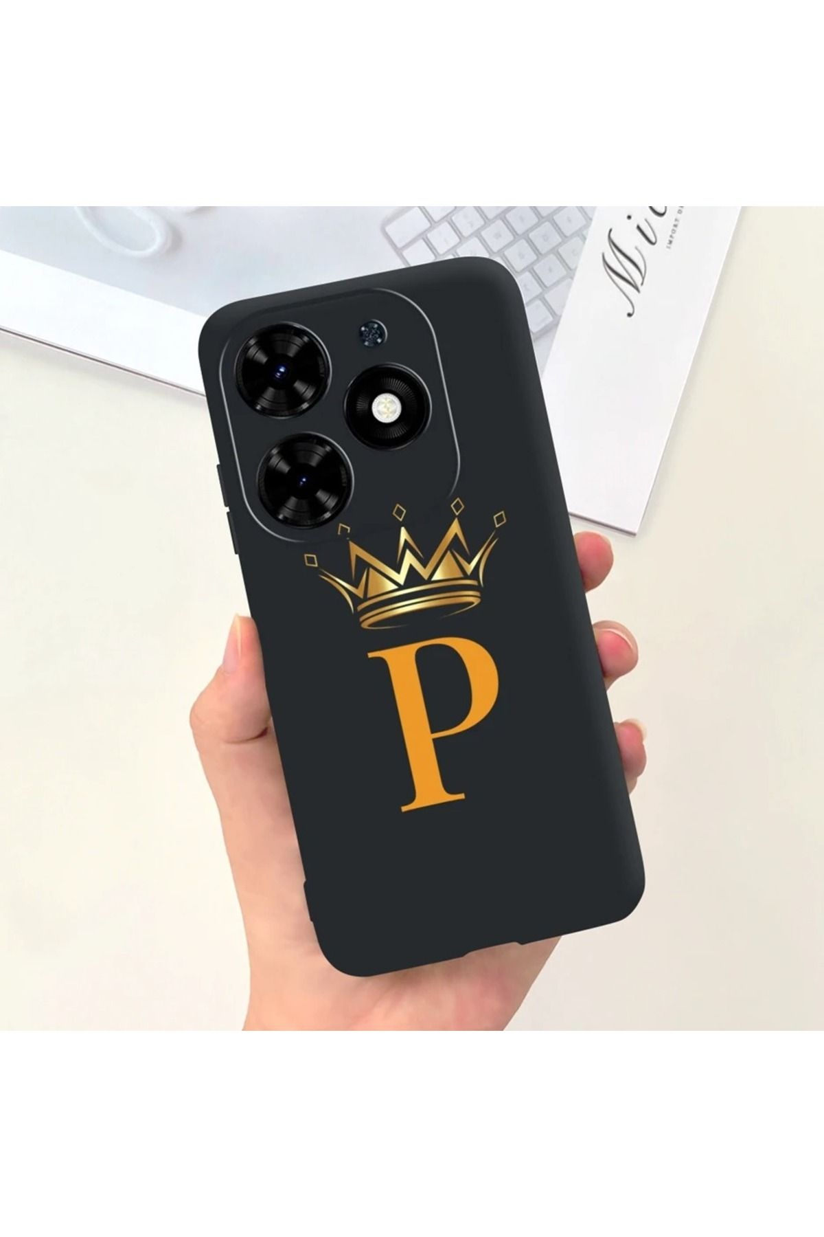 Rotaks İnfinix Hot 40 Pro Uyumlu Harfli Taç Baskılı Kişiye Özel Silikon Telefon Kılıfı - P