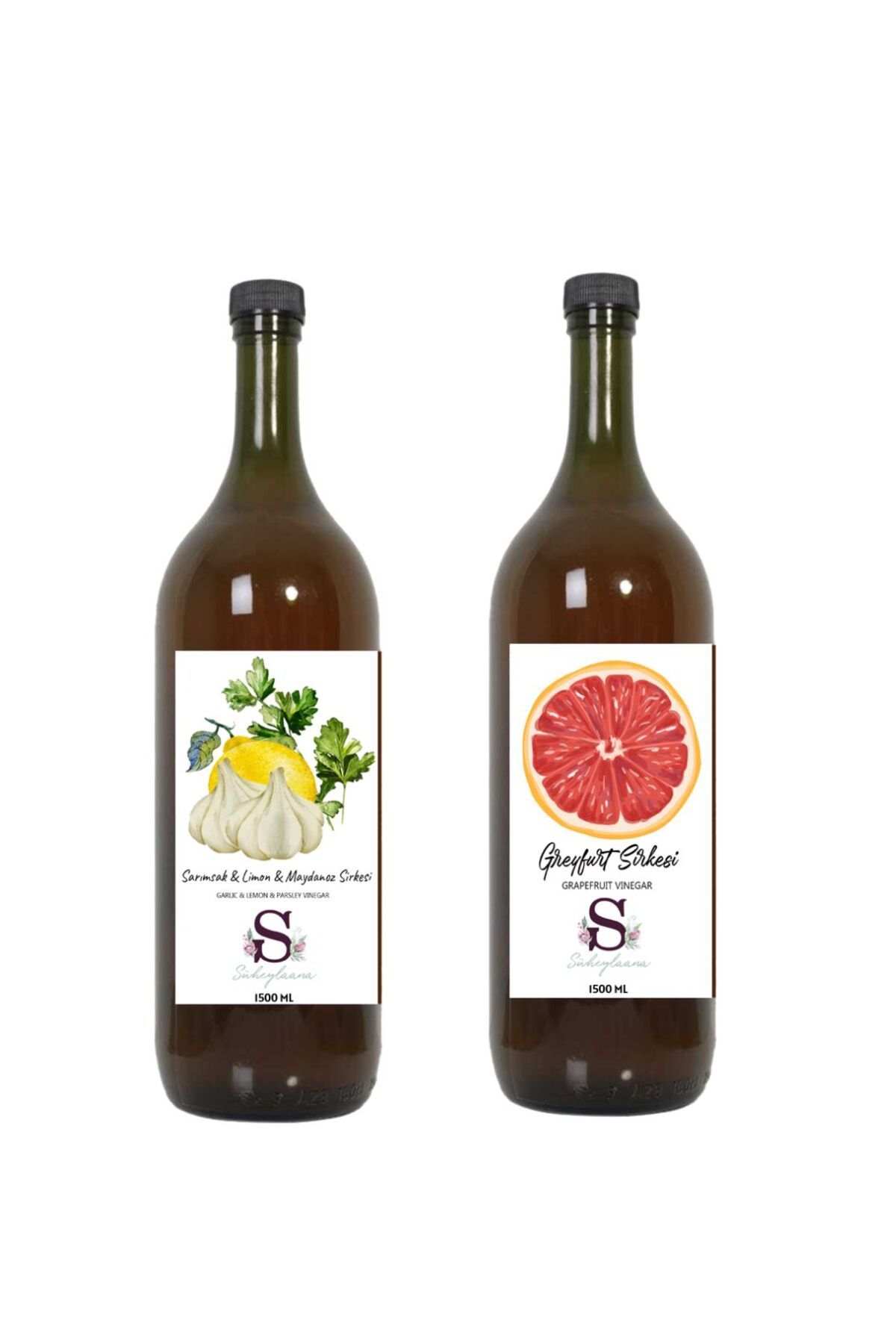 Süheylaana Doğal Sarımsak & Limon & Maydanoz Sirkesi 1500 Ml - Doğal Greyfurt Sirkesi 1500 Ml