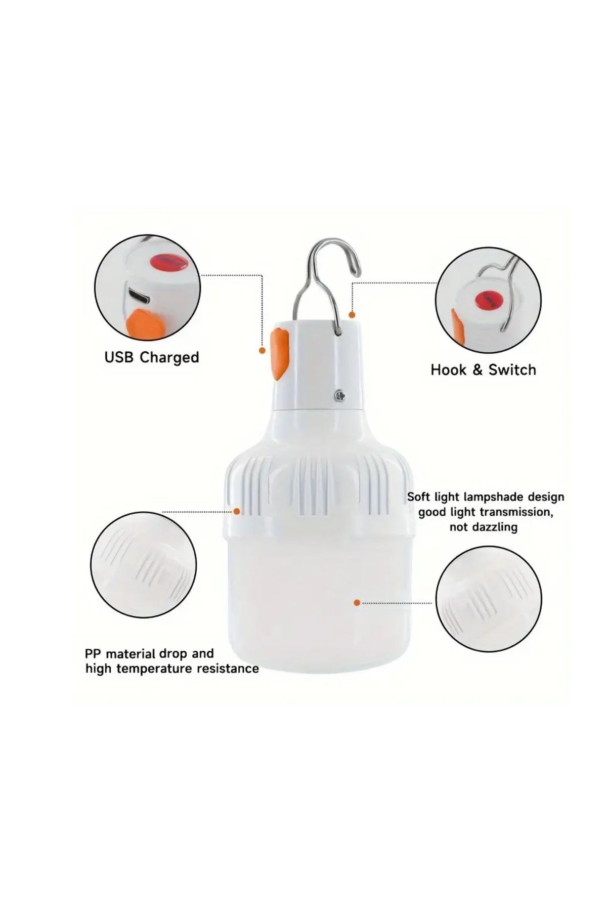 Generic-2LED Portable Emergency Lantern4Camping,Travel,USB Output,Hanging Hook,Rechargeable 150 Lumens 6