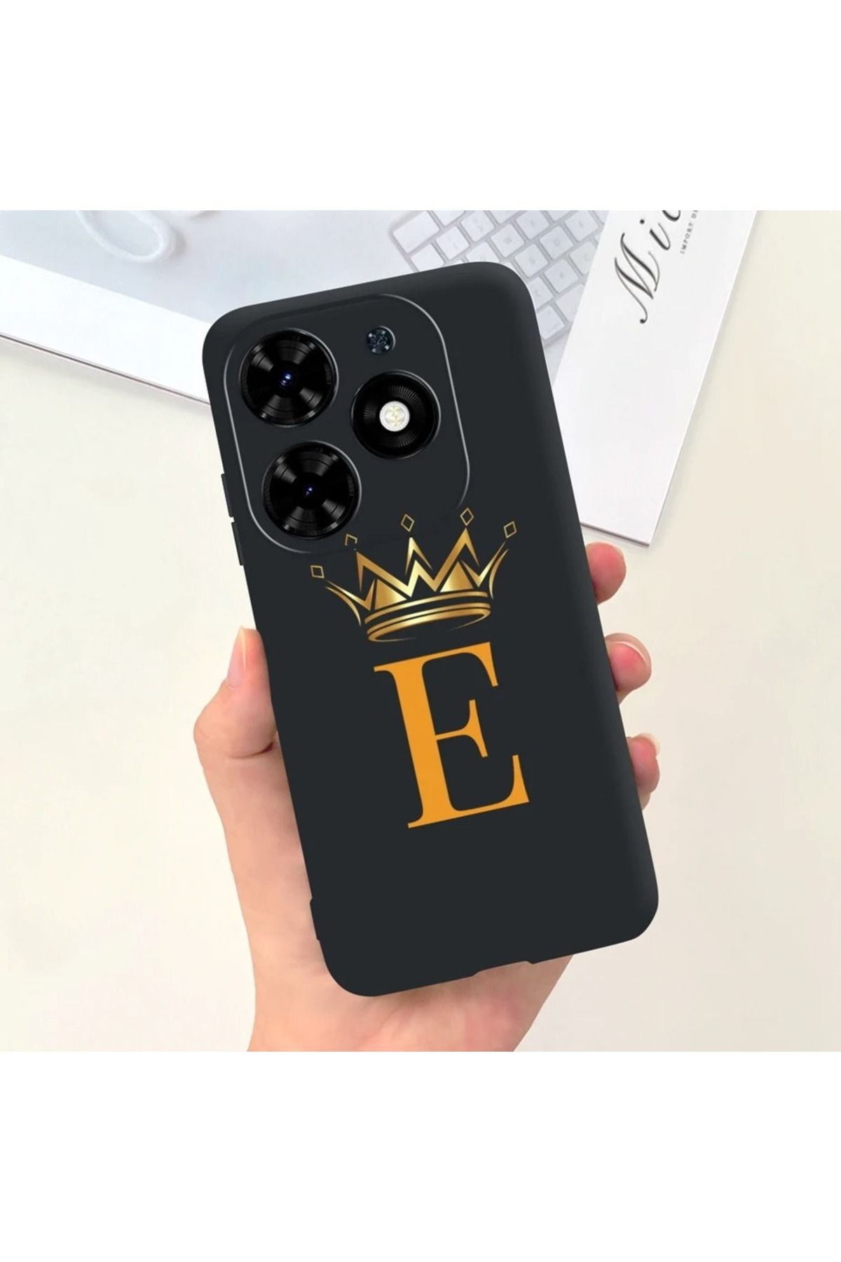 Rotaks İnfinix Hot 40 Pro Uyumlu Harfli Taç Baskılı Kişiye Özel Silikon Telefon Kılıfı - E