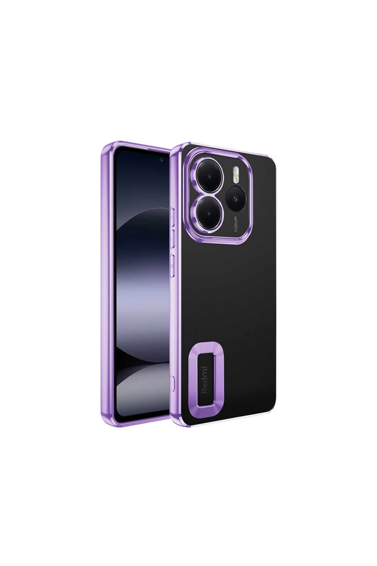 Sphone Xiaomi Redmi Note 14 Kılıf Kamera Korumalı Kenarları Metalik Lazer Parlak Renkli Logosu Açık Şeffaf