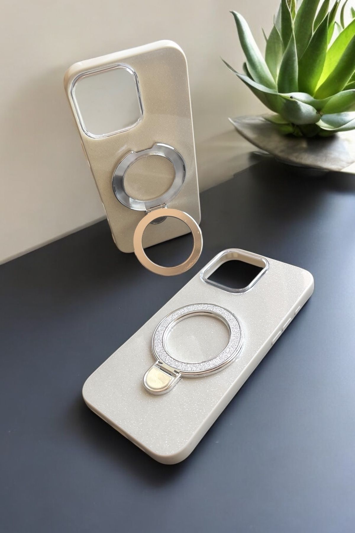 ProNorth Apple İphone 16 Pro Uyumlu Kılıf Simli Standlı Tasarım Premium Kılıf