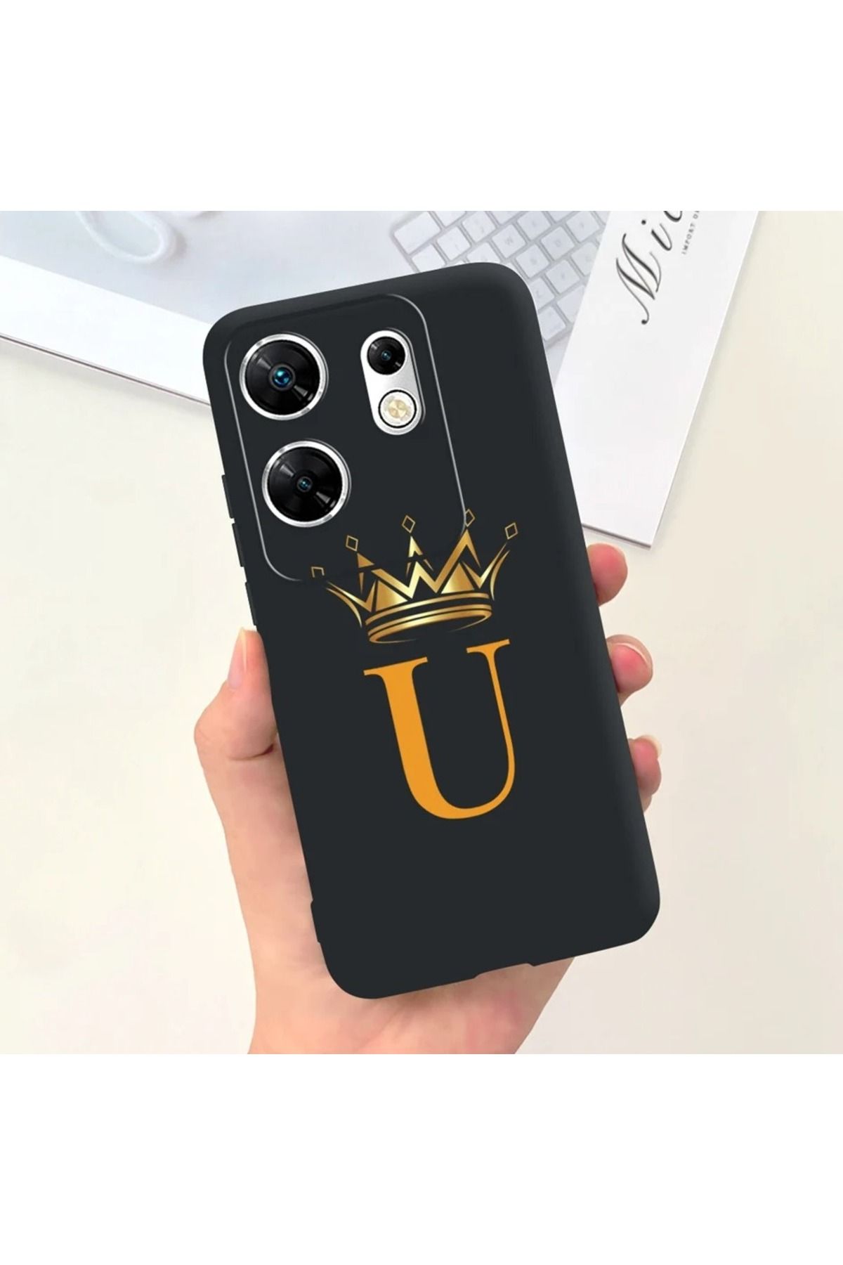 Rotaks İnfinix Zero 30 4g Uyumlu Harfli Taç Baskılı Kişiye Özel Silikon Telefon Kılıfı - U