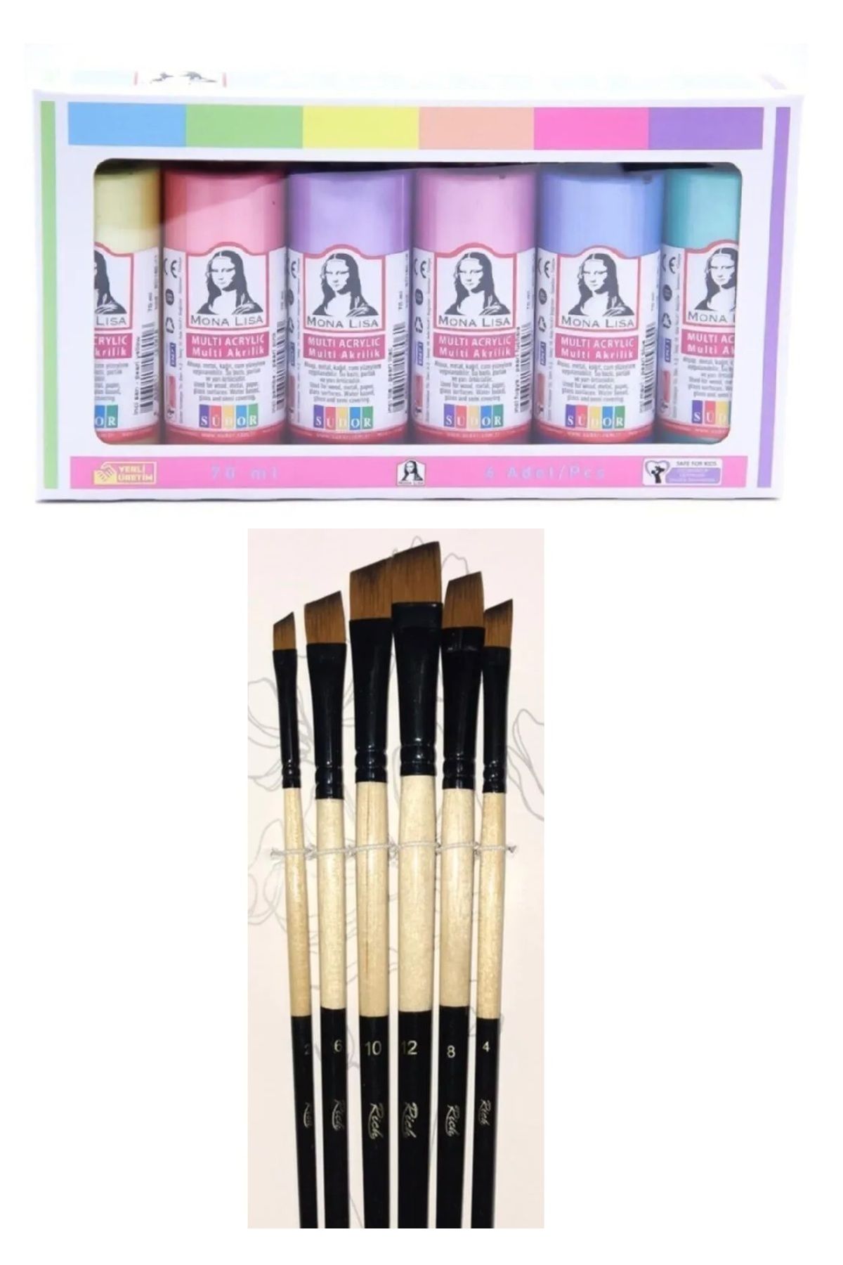 KarmaOfis Akrilik Boya İnci Set 6x70ml + Fırça Set 4