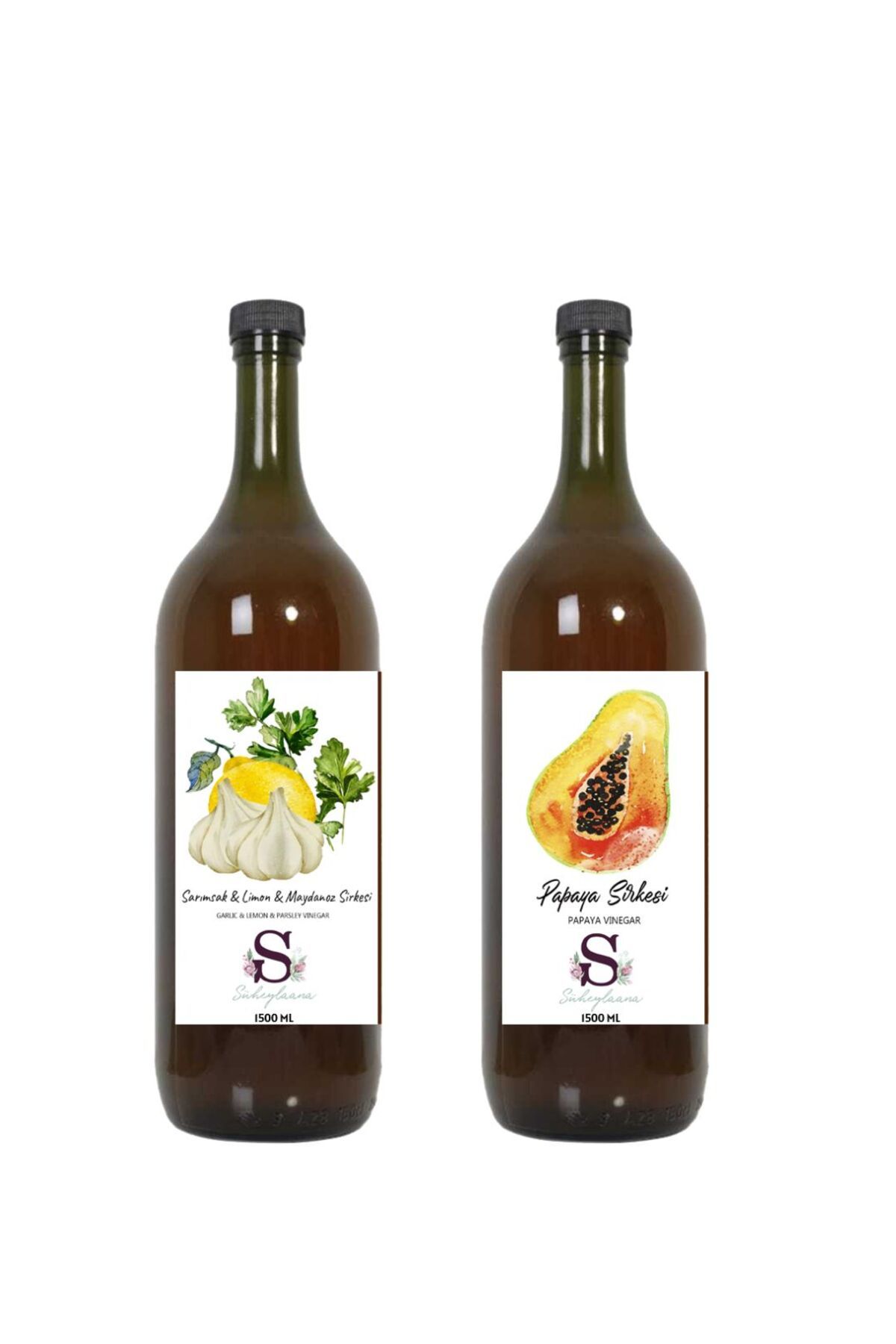 Süheylaana Doğal Sarımsak & Limon & Maydanoz Sirkesi 1500 Ml - Doğal Papaya Sirkesi 1500 Ml