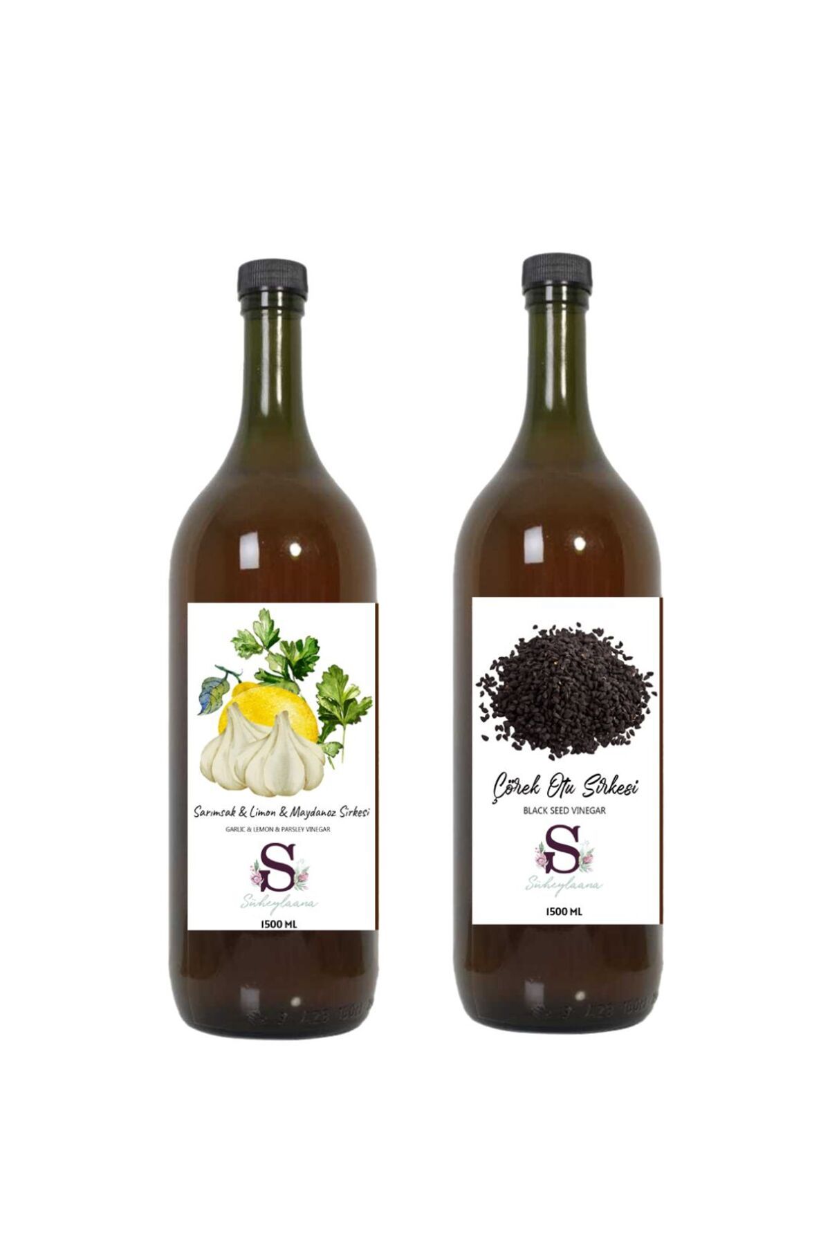 Süheylaana Doğal Sarımsak & Limon & Maydanoz Sirkesi 1500 Ml - Doğal Çörek Otu Sirkesi 1500 Ml