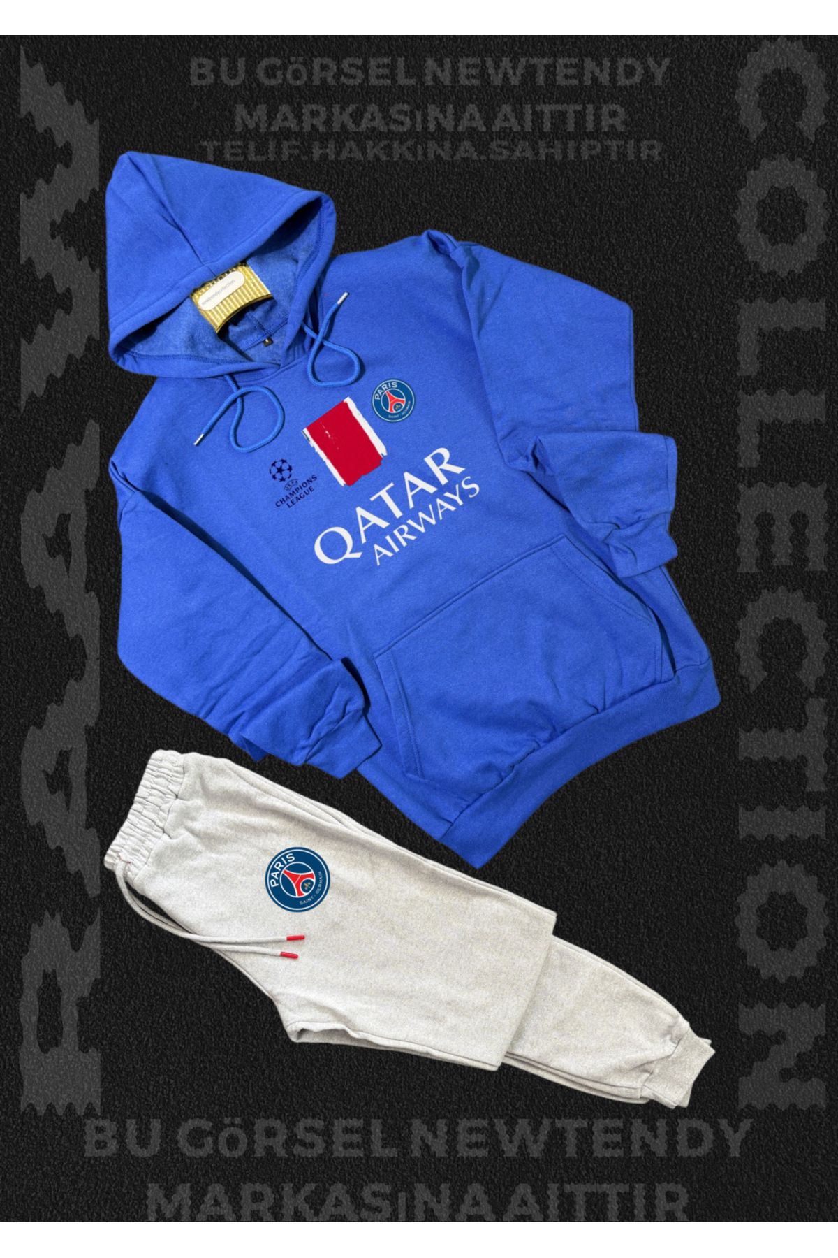 Minikelya Paris Sweatshirt Eşofman Takımı Kapüşonlu Üst Alt Şampiyonlar Ligi Logolu