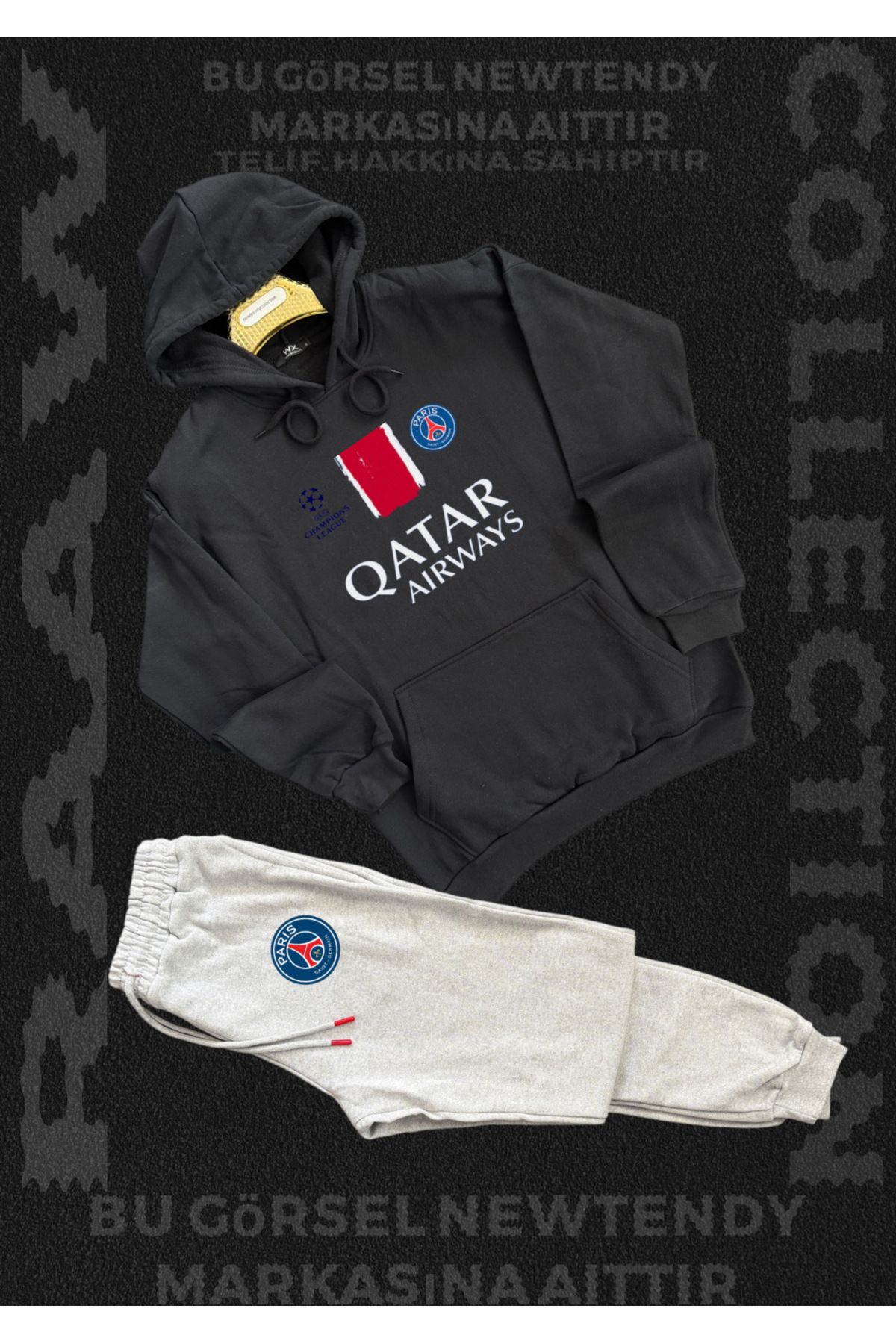 Minikelya Paris Sweatshirt Eşofman Takımı Kapüşonlu Üst Alt Şampiyonlar Ligi Logolu