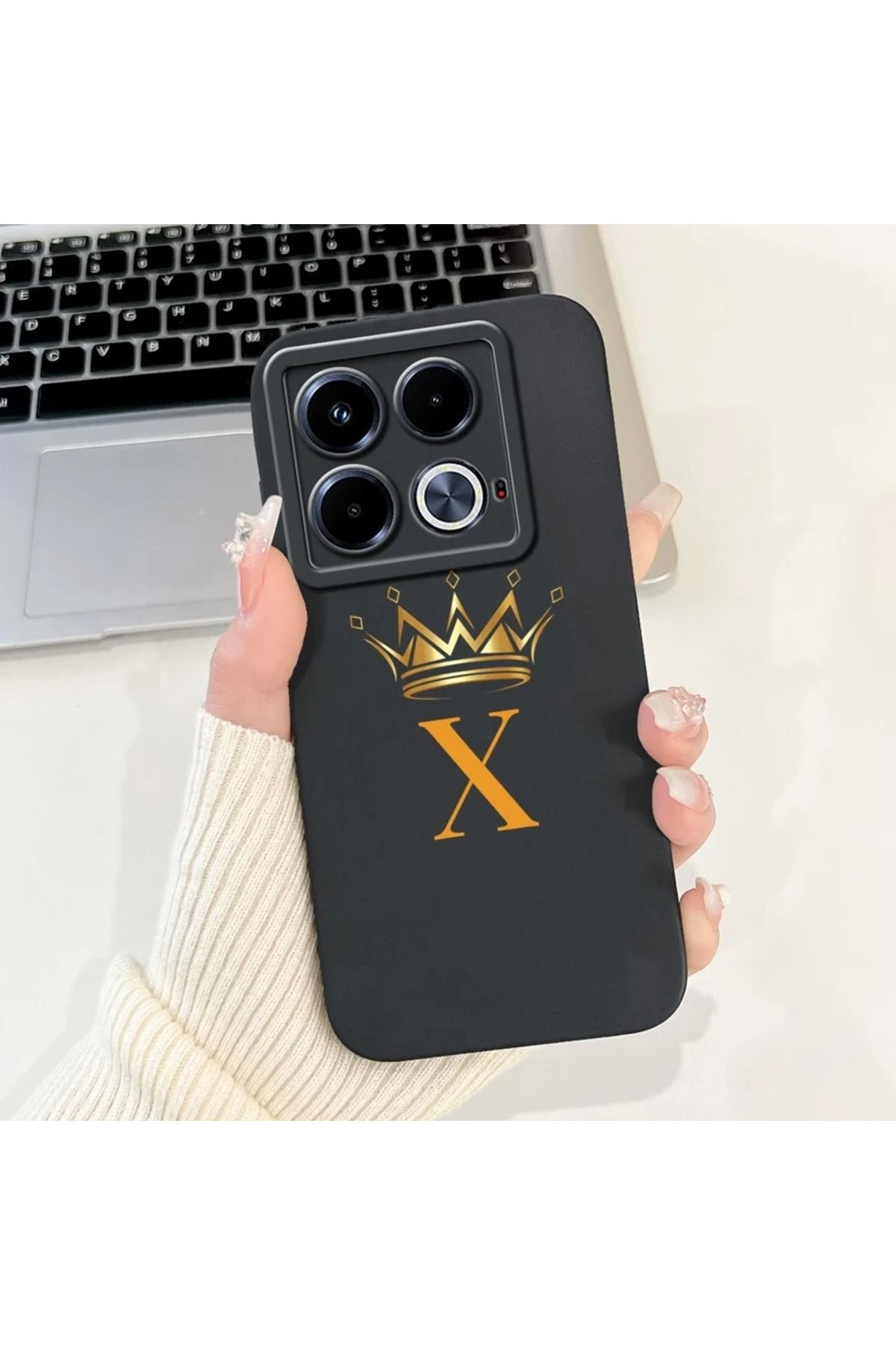 Rotaks İnfinix Note 40 4g Uyumlu Harfli Taç Baskılı Kişiye Özel Silikon Telefon Kılıfı - X