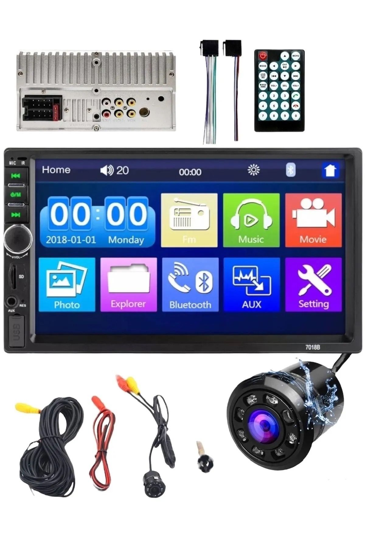 Foxus Double Oto Teyp - Dokunmatik Ekran, Bluetooth, Geri Görüş Kamera Hediyeli, USB/SD/AUX/FM Destekli