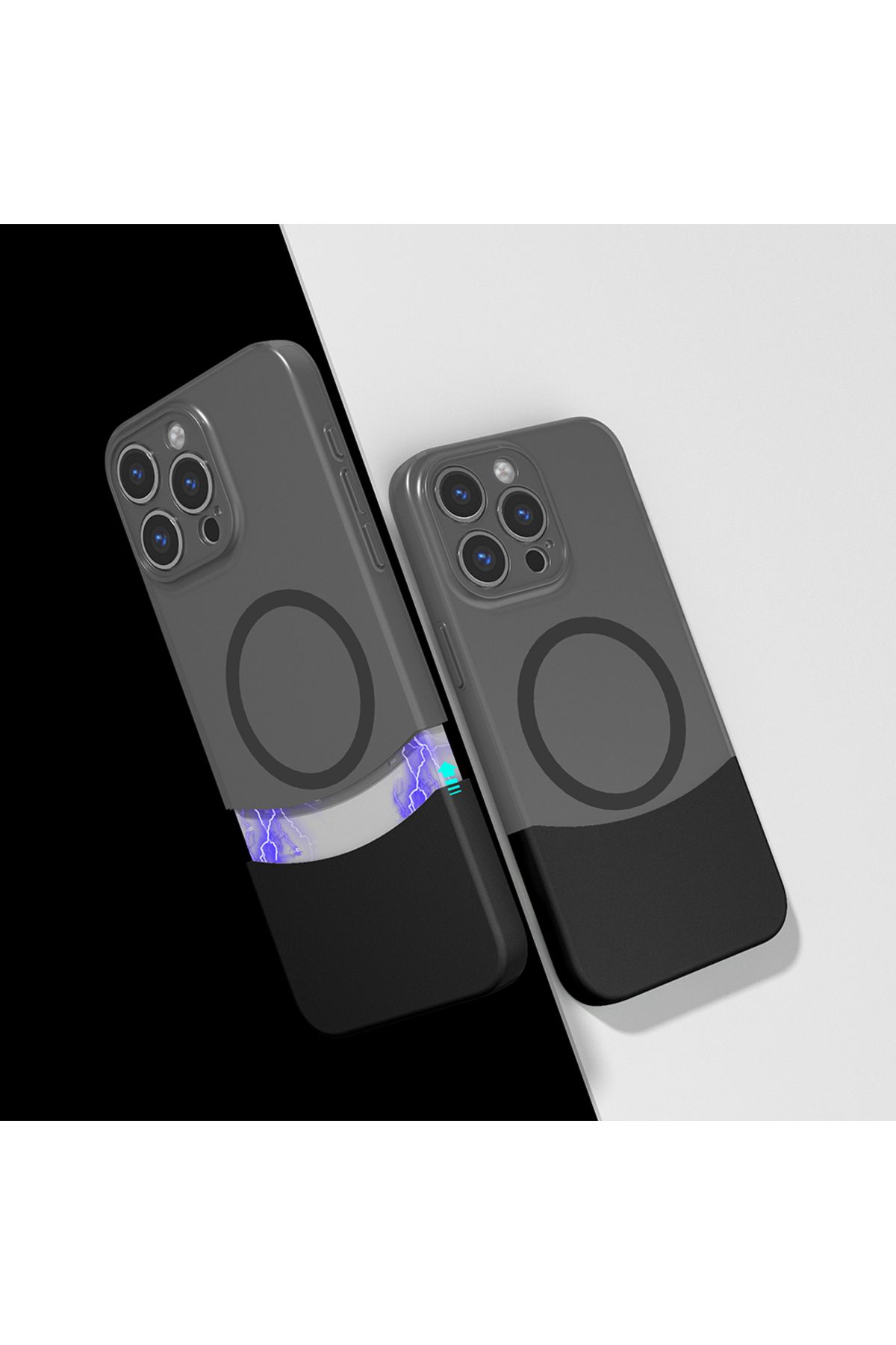 Sphone İphone 15 Pro Kılıf Yarı Transparan Çift Parça Renkli Mıknatıslı Ayrılabilen İnce Kartvizitlik Kapak