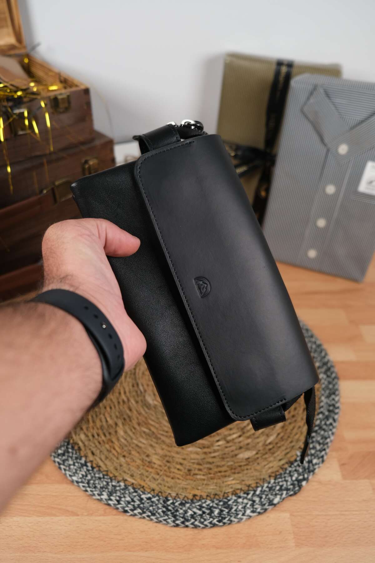 Norvi Leather Hakiki Deri Erkek El Çantası Siyah
