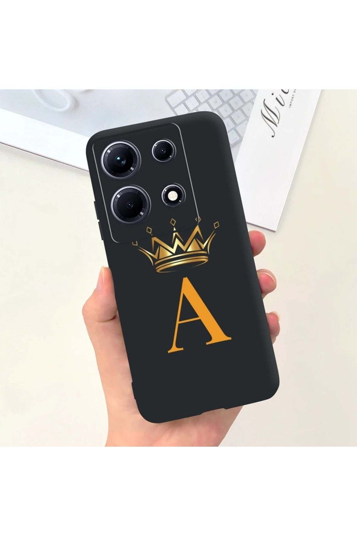 Rotaks İnfinix Note 30 Pro Uyumlu Harfli Taç Baskılı Kişiye Özel Silikon Telefon Kılıfı - A