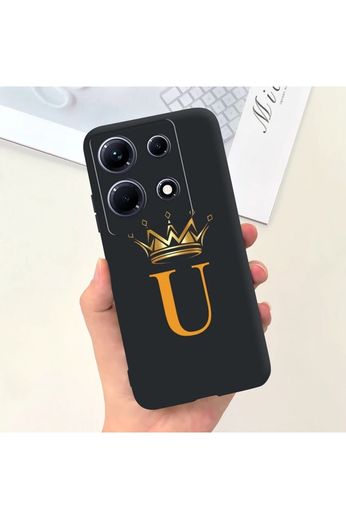 Rotaks İnfinix Note 30 Pro Uyumlu Harfli Taç Baskılı Kişiye Özel Silikon Telefon Kılıfı - U