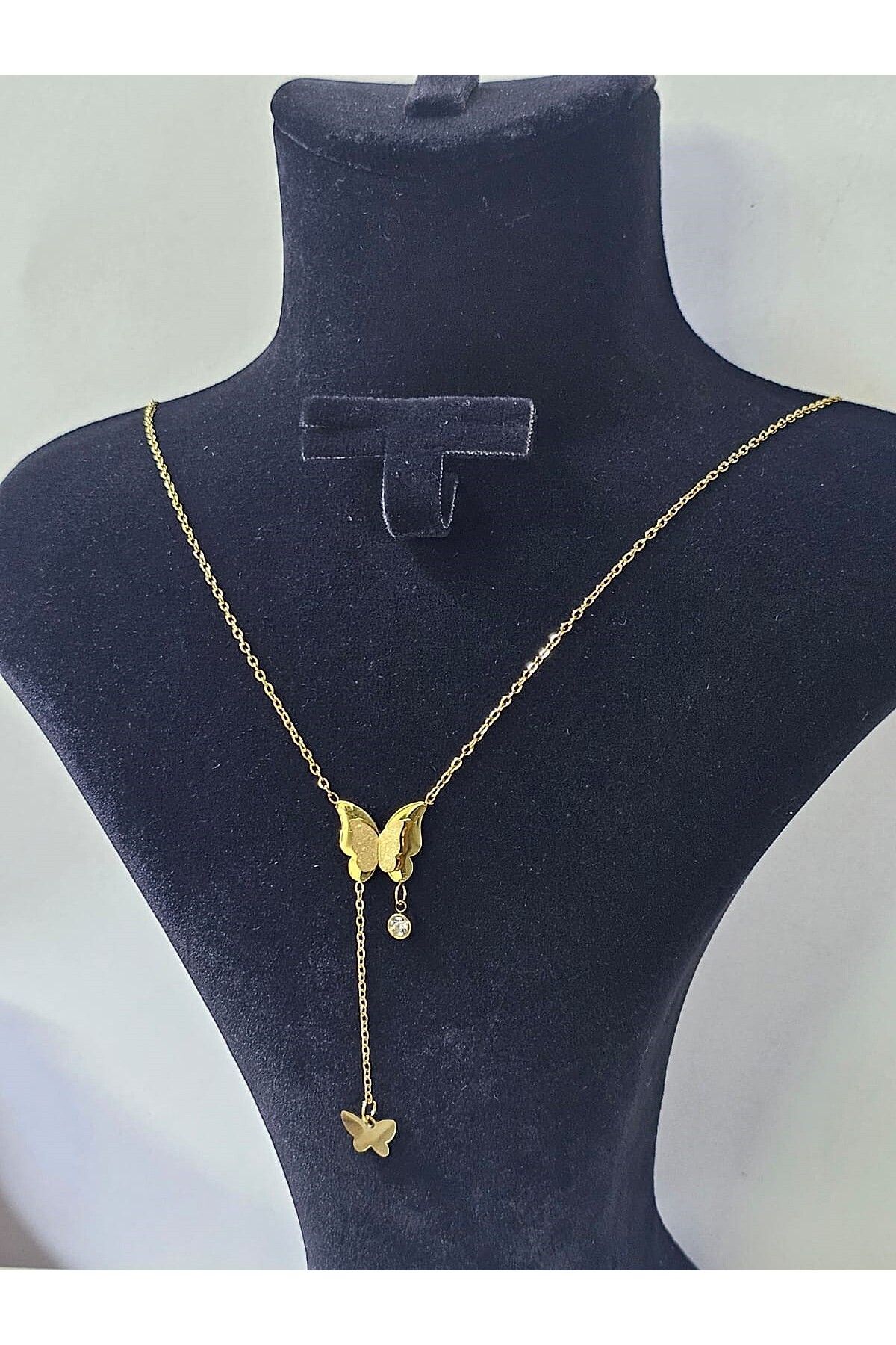 MODA Kelebek ve zirkon taşlı şık çelik kolye