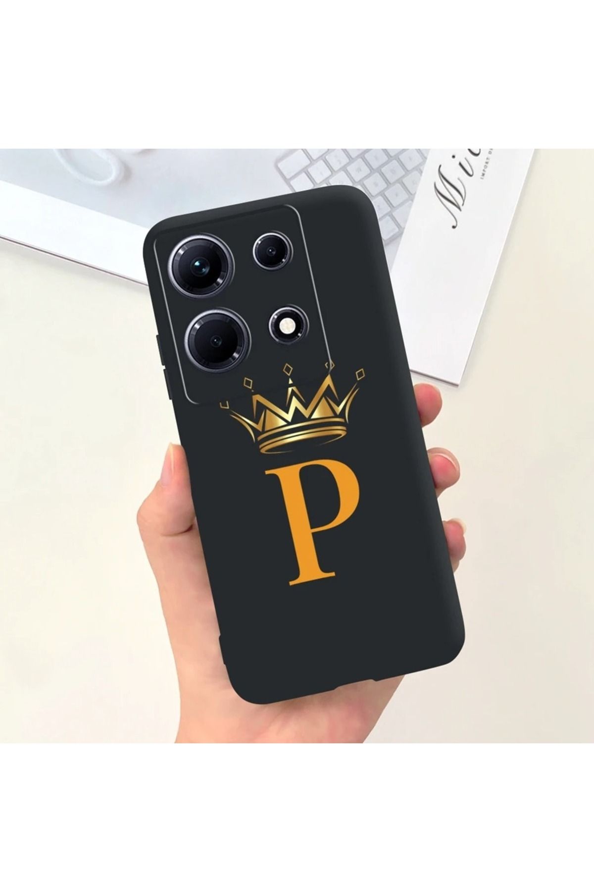 Rotaks İnfinix Note 30 Pro Uyumlu Harfli Taç Baskılı Kişiye Özel Silikon Telefon Kılıfı - P