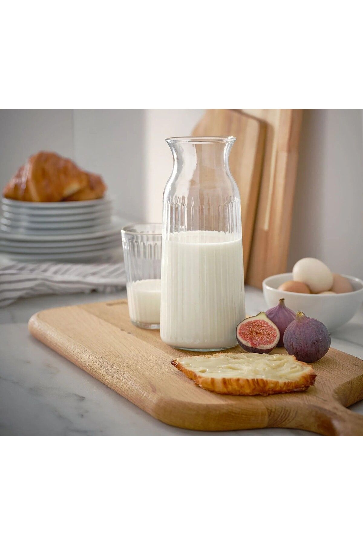 IKEA Karaf Su Şişesi Sürahi 1 Litre İkea Yükseklik 23 Cm Cam Sürahi Şeffaf Çizgili Şişe