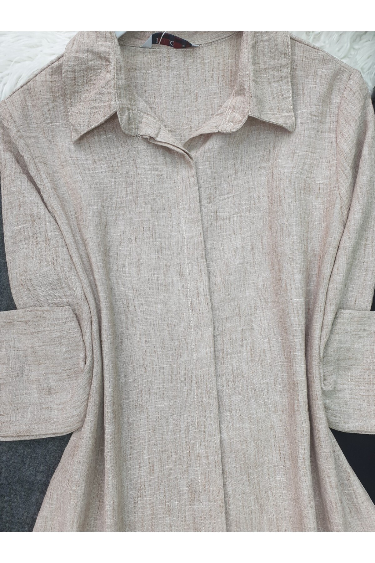 Modamorfo-Hidden Buttoned Linen Tunic - Mink 3
