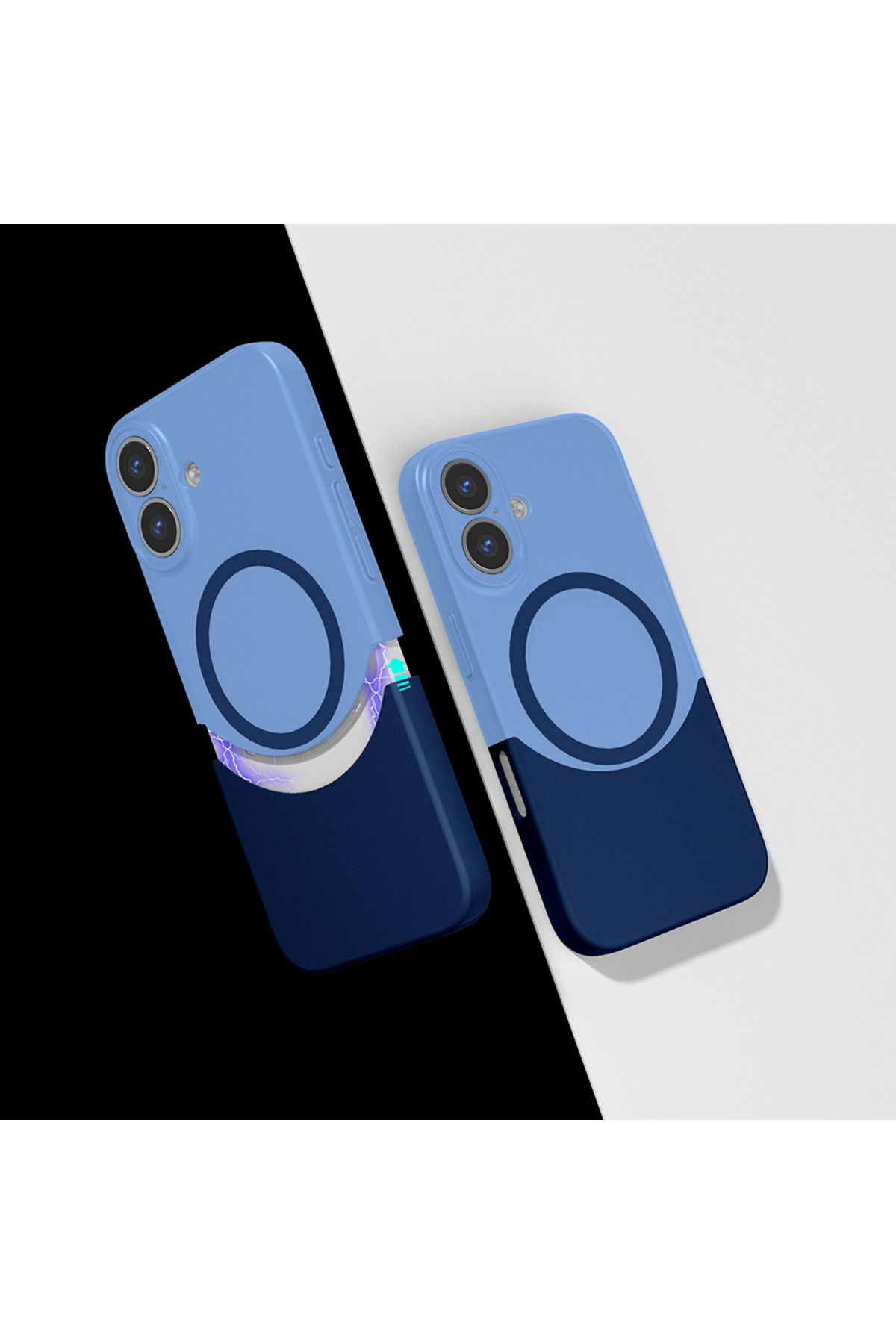 Sphone İphone 16 Kılıf Transparan Çift Parça Renkli Mıknatıslı Ayrılabilen Ultra İnce Kartvizitlik Kapak