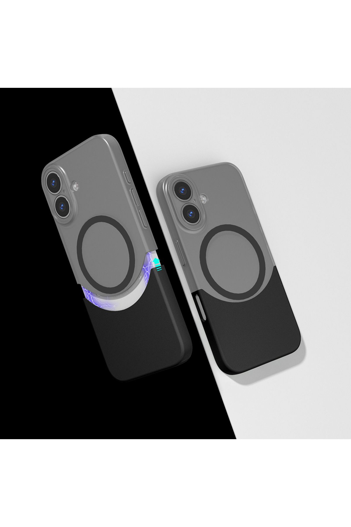 Sphone İphone 16 Kılıf Transparan Çift Parça Renkli Mıknatıslı Ayrılabilen Ultra İnce Kartvizitlik Kapak