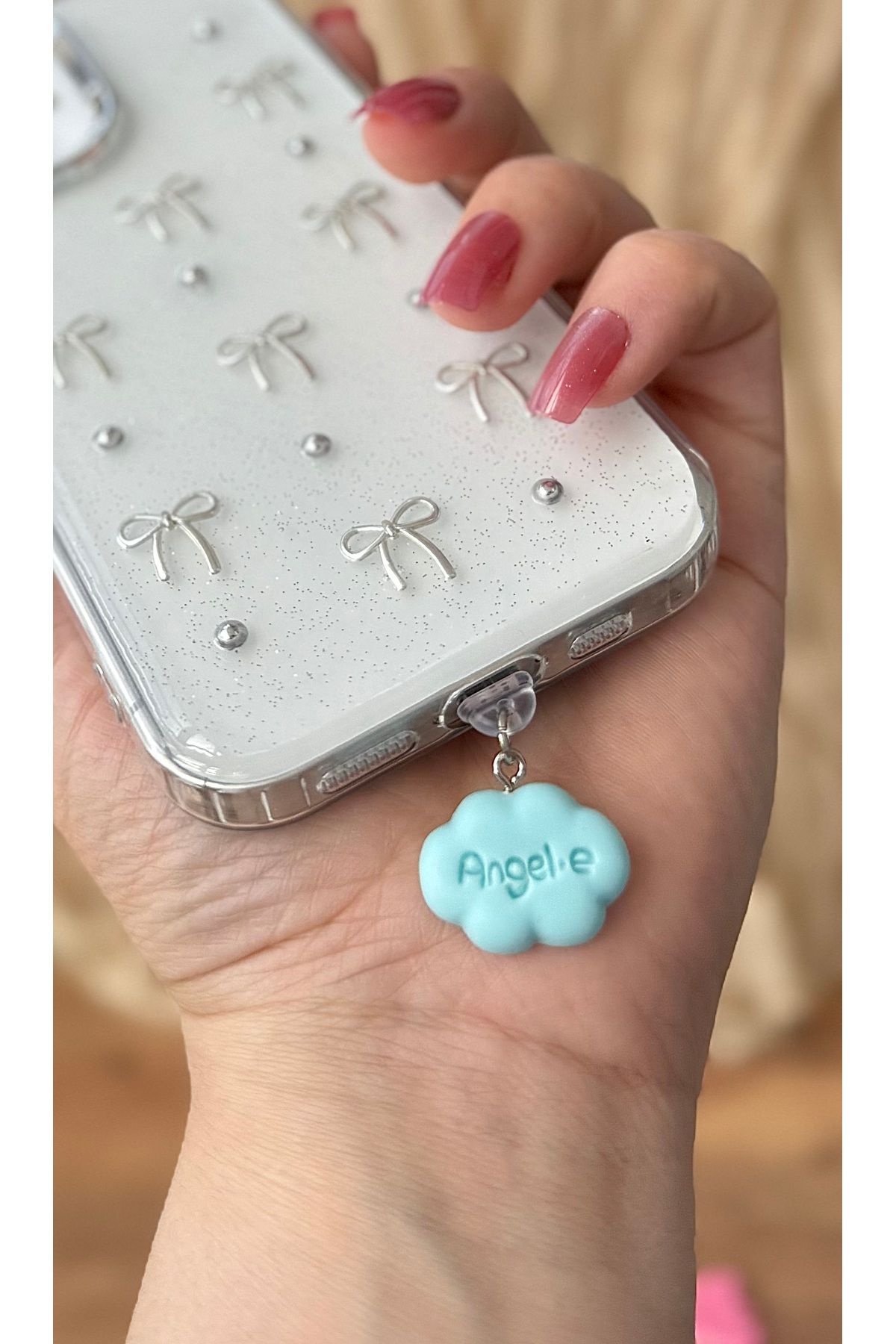 MirazTasarim MİRAZTASARIM TYP-C UYUMLU KAWAİİ TARZ KALP ŞARJ GİRİŞ KORUMA CHARMI TELEFON CHARM TYP-C BULUT7