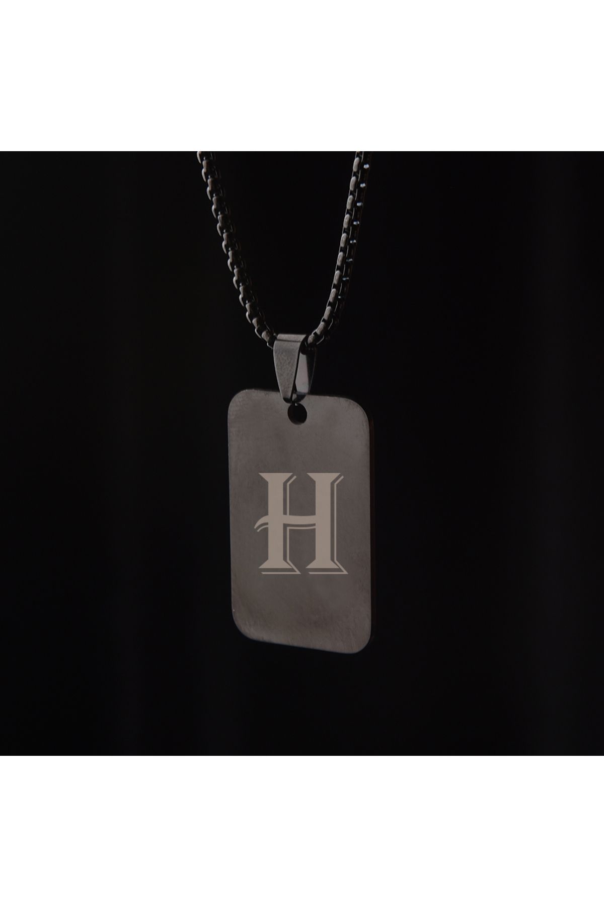 idolavm Strong Man H Harfli Siyah Erkek Kolye Çelik Tarz Takı Aksesuar
