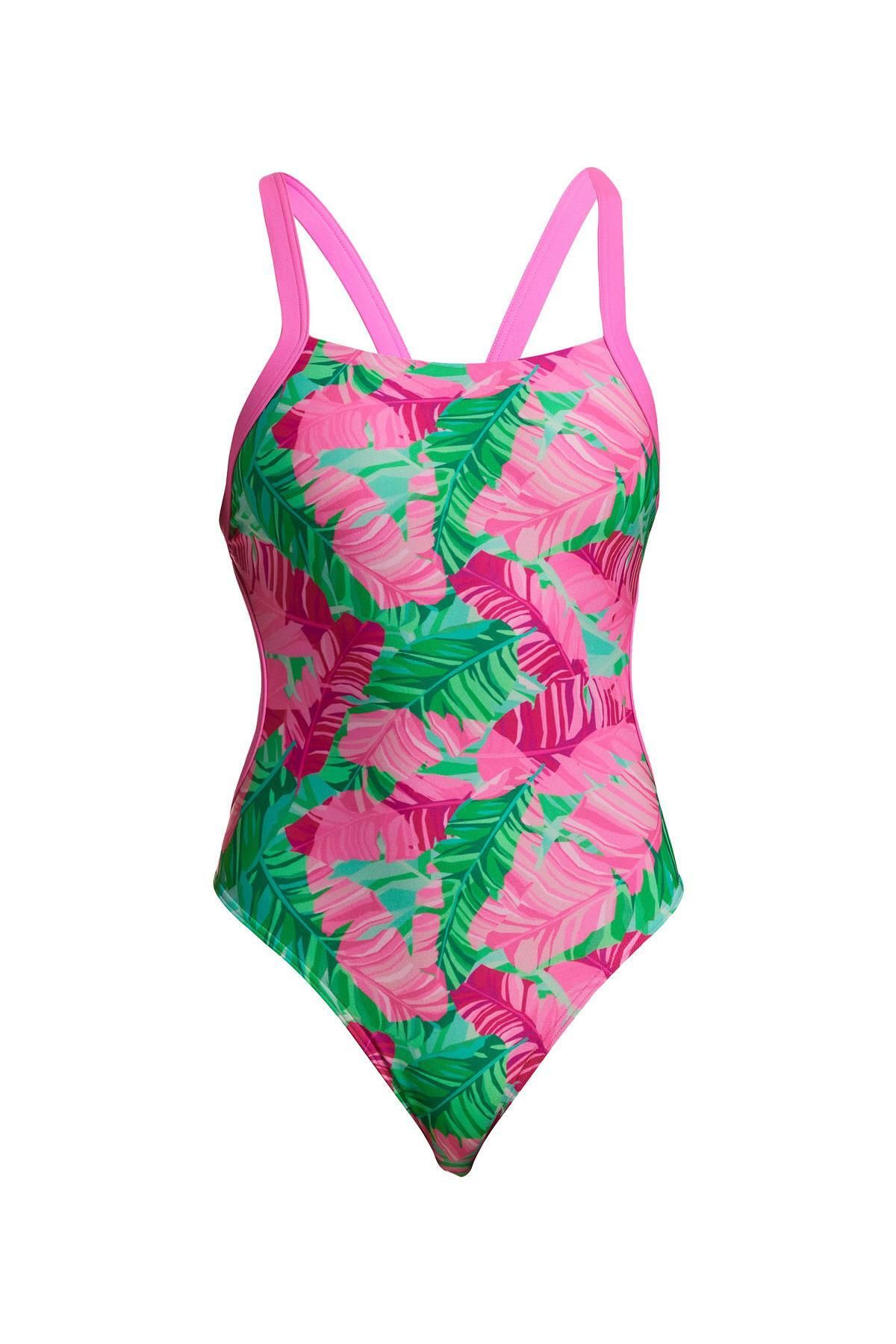 FUNKİTA Funkita BF Tropic Palm Kadın Yüzücü Mayosu – Geniş Askılı, Açık Sırtlı