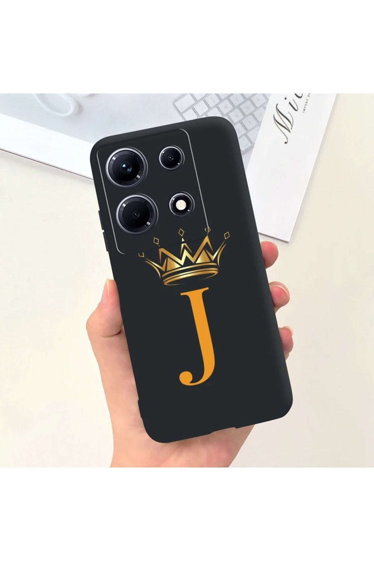 Rotaks İnfinix Note 30 Pro Uyumlu Harfli Taç Baskılı Kişiye Özel Silikon Telefon Kılıfı - J