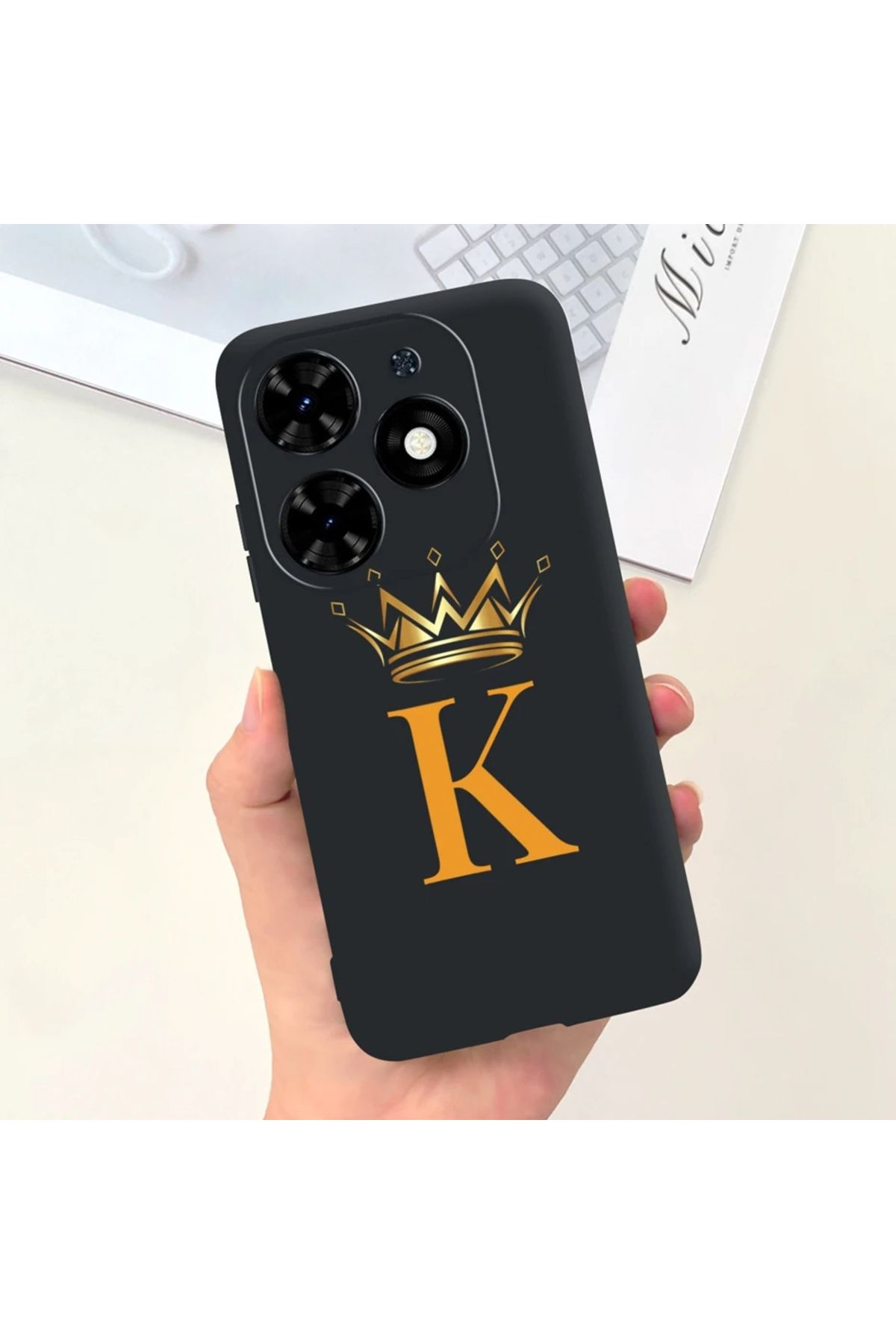 Rotaks İnfinix Hot 40i Uyumlu Harfli Taç Baskılı Kişiye Özel Silikon Telefon Kılıfı - K