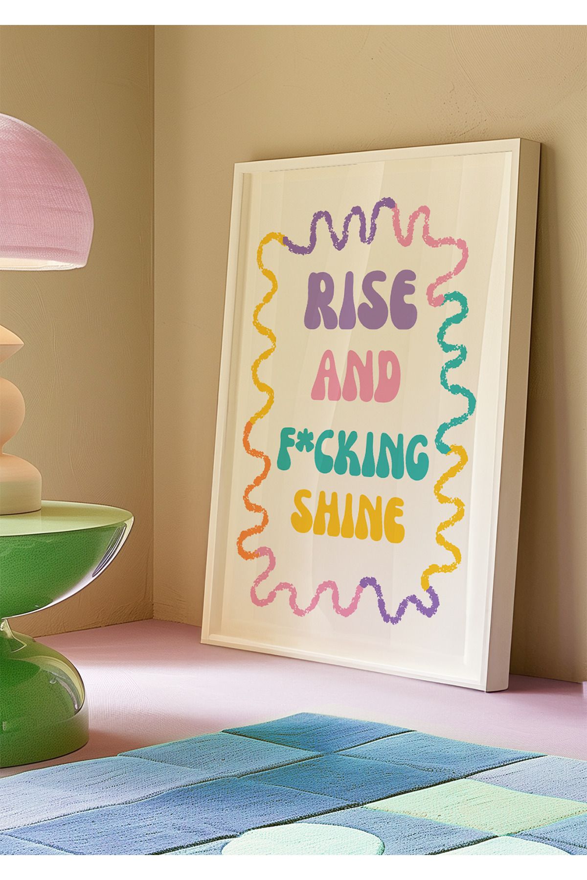 DES VU PRINT Rise And F Shine Poster, Renkli Eclectic Pinterest Temalı Çerçevesiz Poster