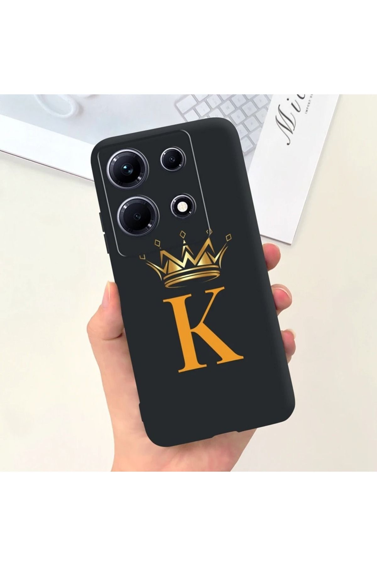 Rotaks İnfinix Note 30 Pro Uyumlu Harfli Taç Baskılı Kişiye Özel Silikon Telefon Kılıfı - K