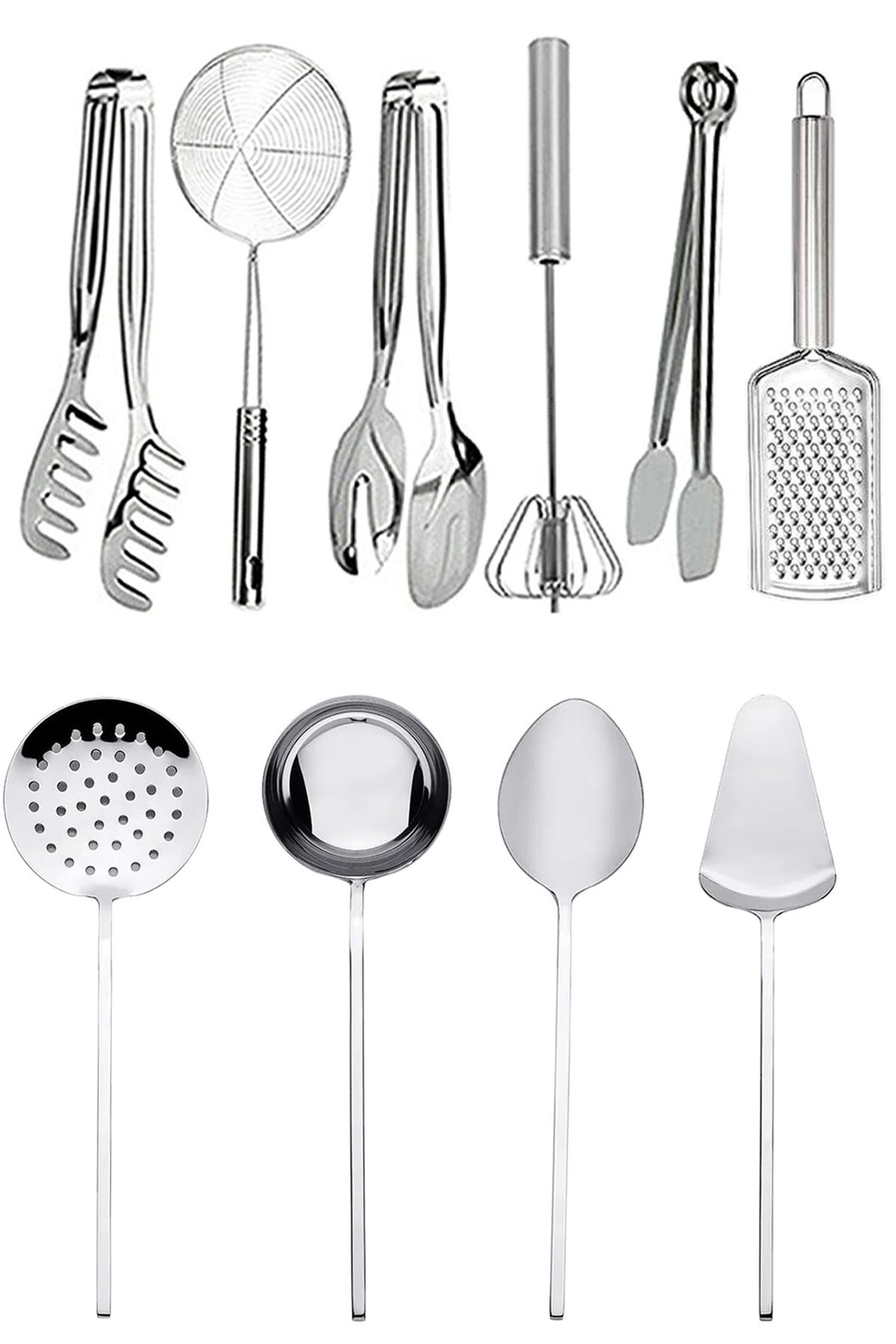 Sunumca 10 Parça Paslanmaz Çelik Spatula Kevgir Kepçe Kaşık Çırpıcı Çeyiz Hazırlık Seti