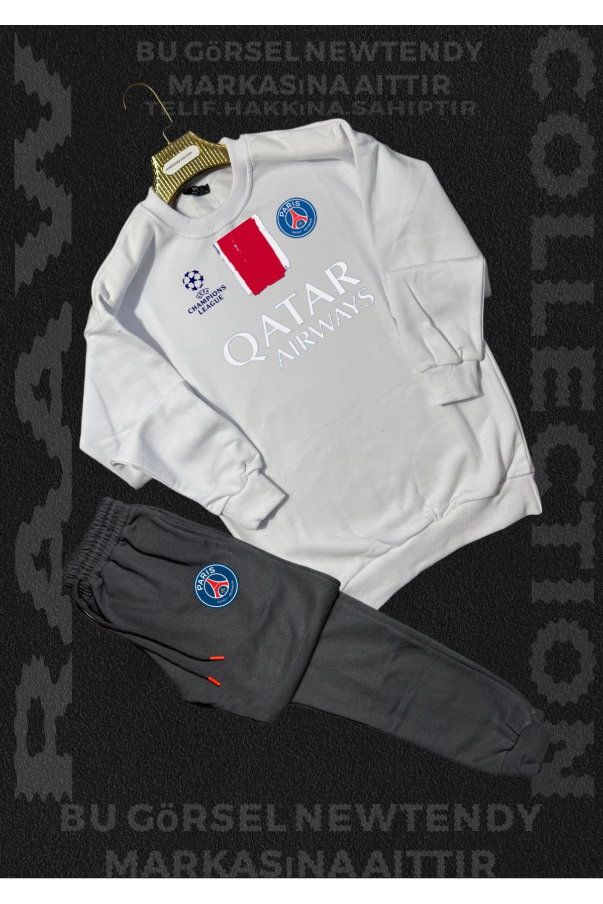 Minikelya Paris Sweatshirt Eşofman Takımı bisiklet yaka Üst Alt eşofman Şampiyonlar Ligi Logolu 2li kombin