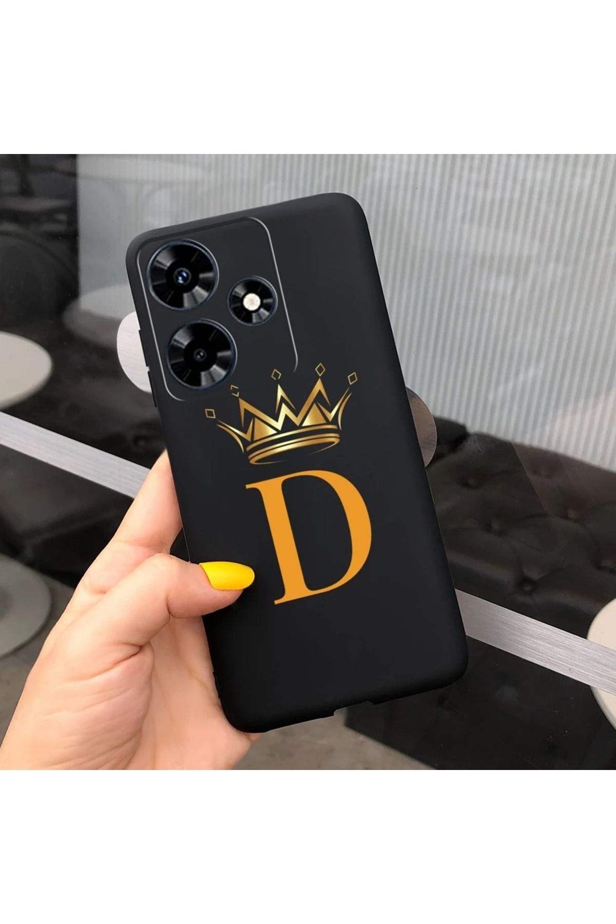Rotaks İnfinix Hot 30 Uyumlu Harfli Taç Baskılı Kişiye Özel Silikon Telefon Kılıfı - D