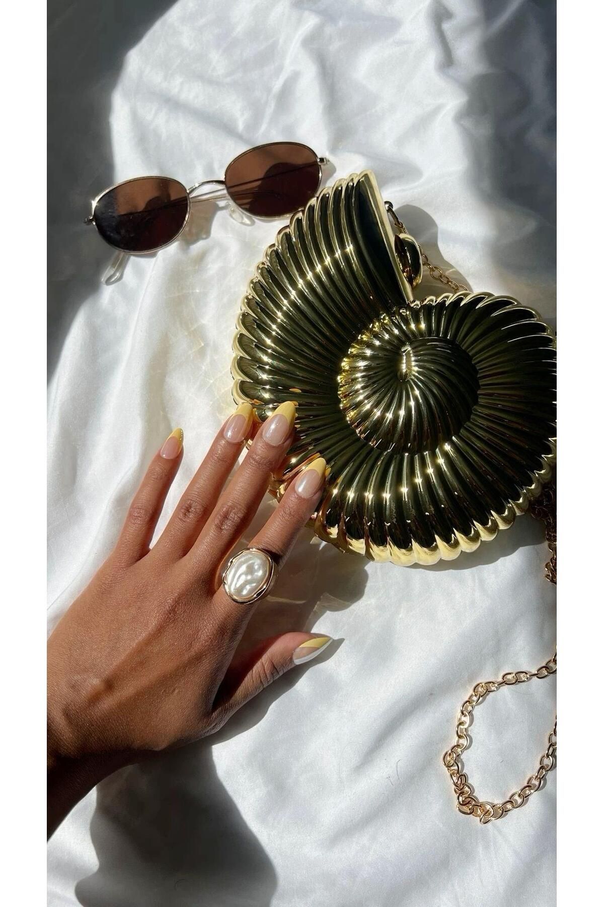 Eataly Shoes Salyangoz Model Gold Kutu Çanta