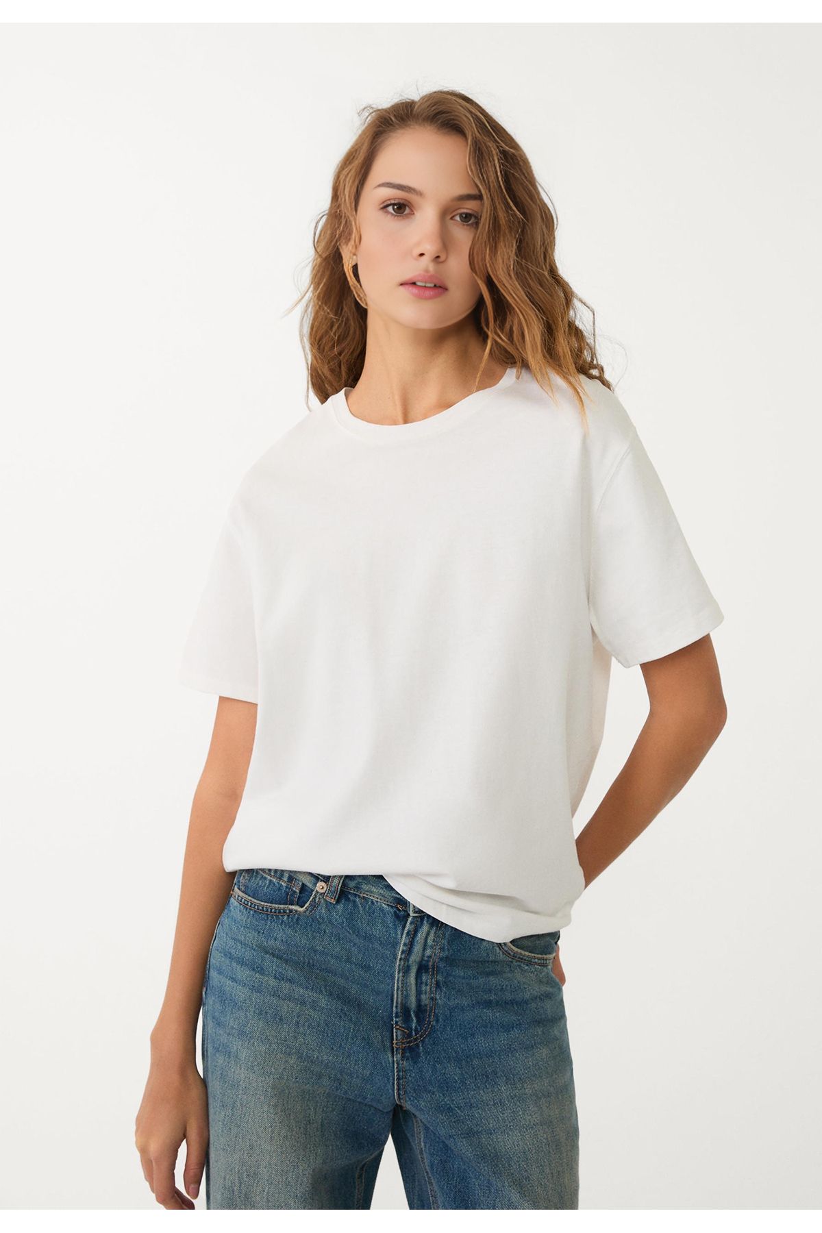 Lia Blanco's Unisex Bisiklet Yaka Düz Oversize Tshirt
