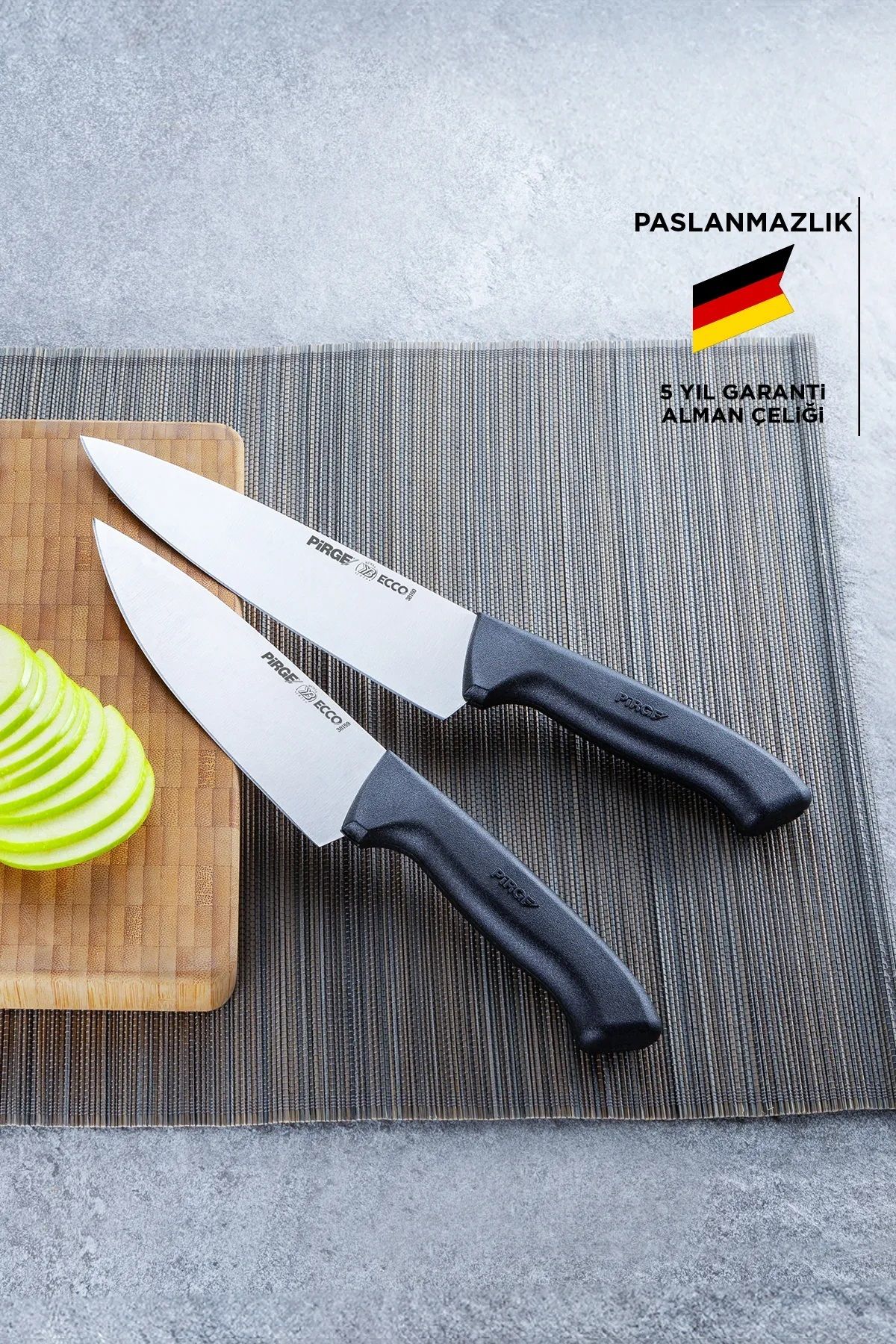 Bıçak Reyonu Pirge Siyah Saplı Ecco Şef Çiftler Bıçak Seti 16 Cm Ve 19 Cm 35141