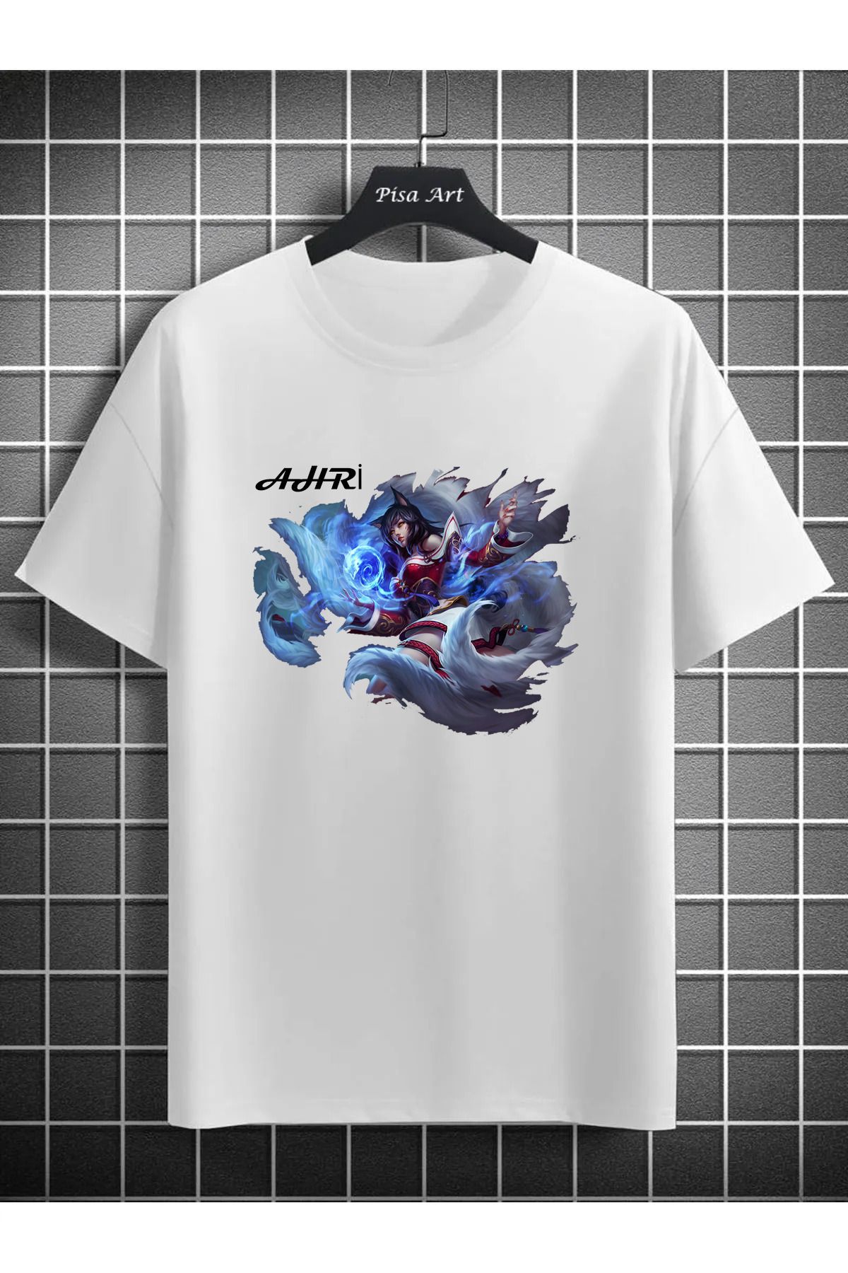 Pisa Art AHRİ DOKUZ KURUKLU TİLKİ KARAKTER BASKILI GAMER ÖZEL TASARIM T-SHİRT