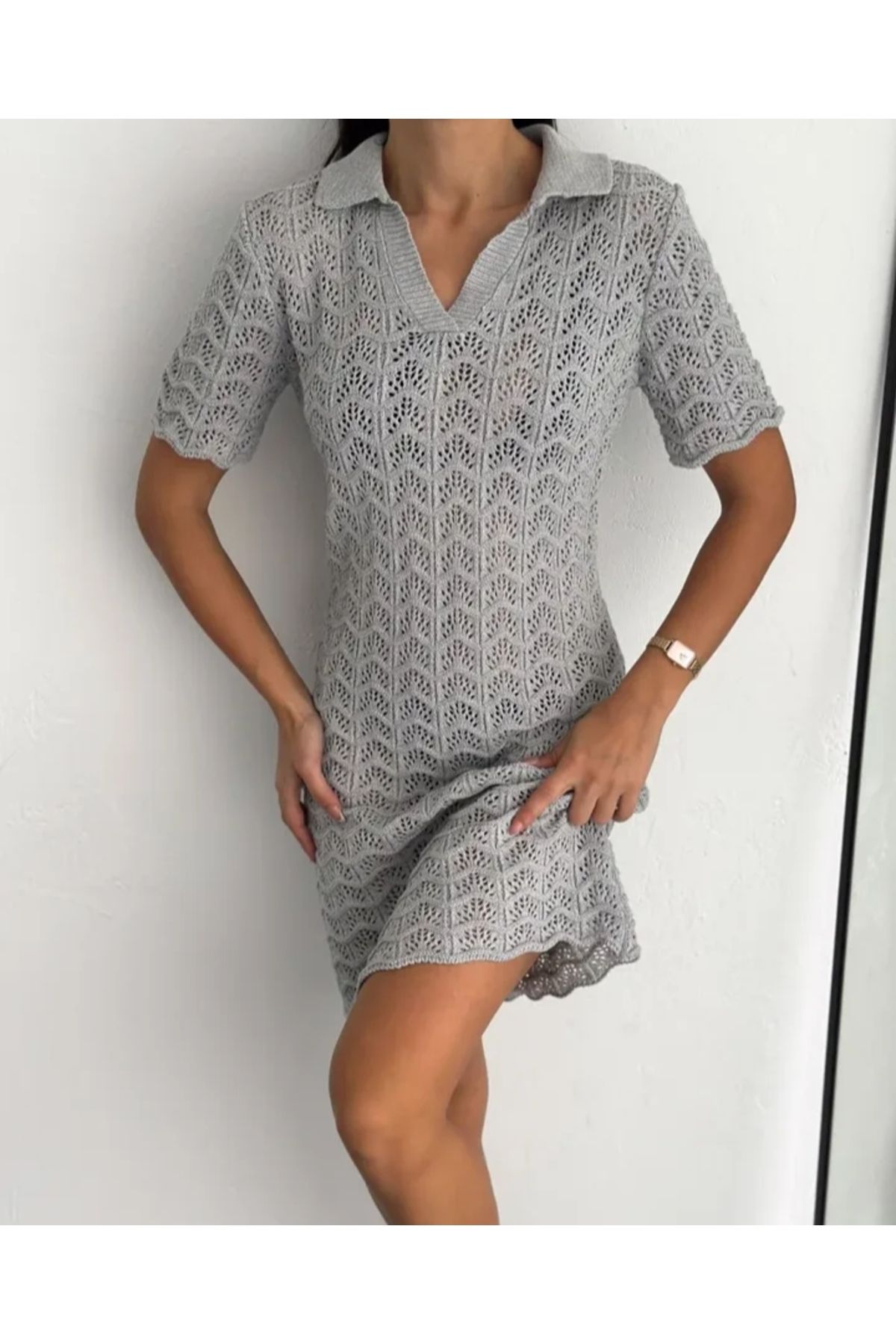 NEW Kadın Polo Yaka Şık Mini Plaj Elbise