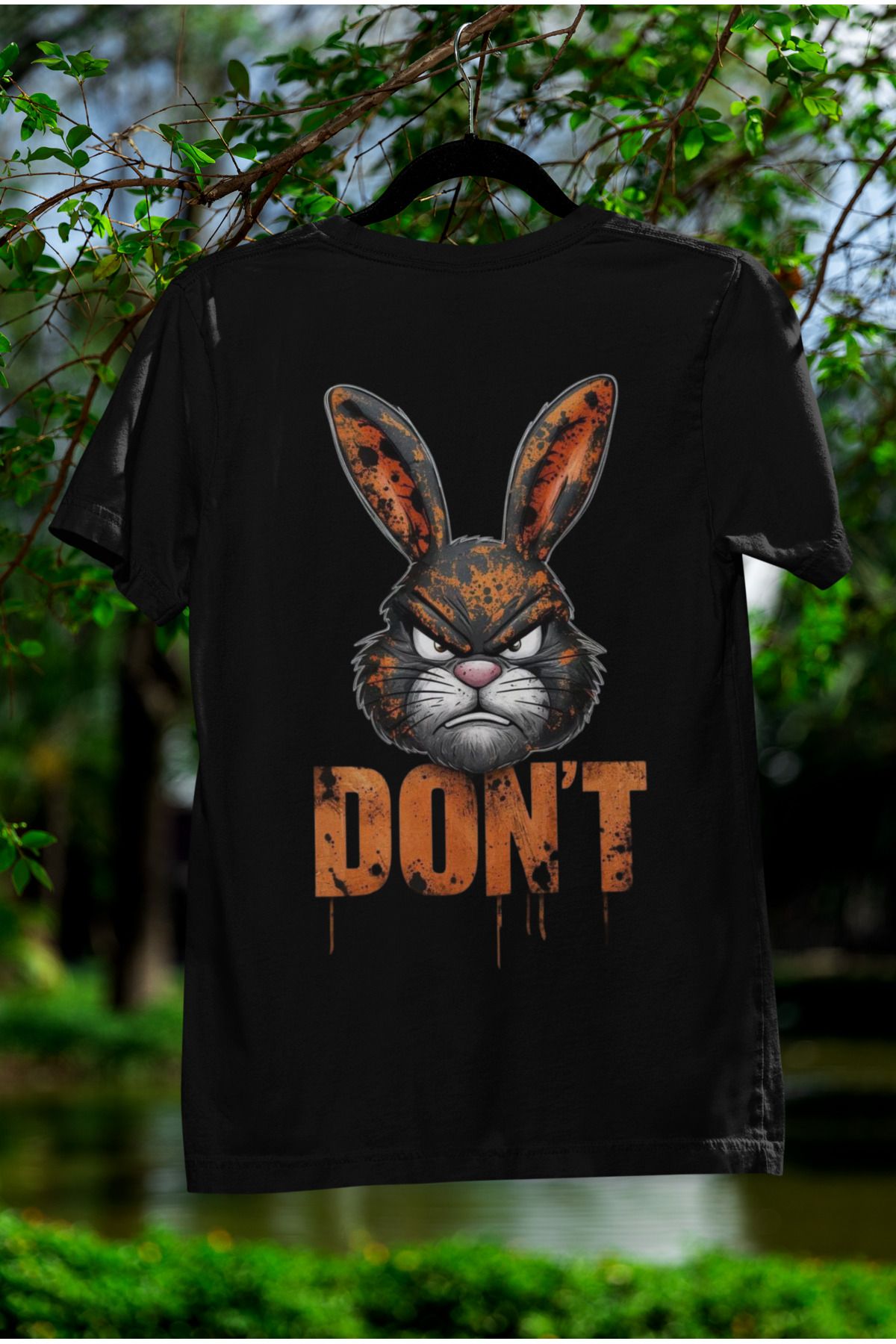 MAGORS DONT RABBİT SIRT BASKILI BİSİKLET YAKA PAMUKLU OVERSIZE KALIP KISA KOLLU TSHIRT