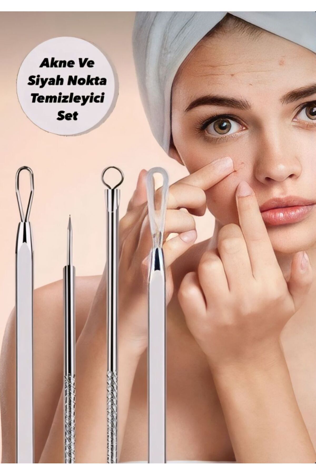 -Siyah Nokta Temizleyici 4'lü Set Paslanmaz Çelik Gümüş Komedon Seti Cilt Temizliği — SVG0000123