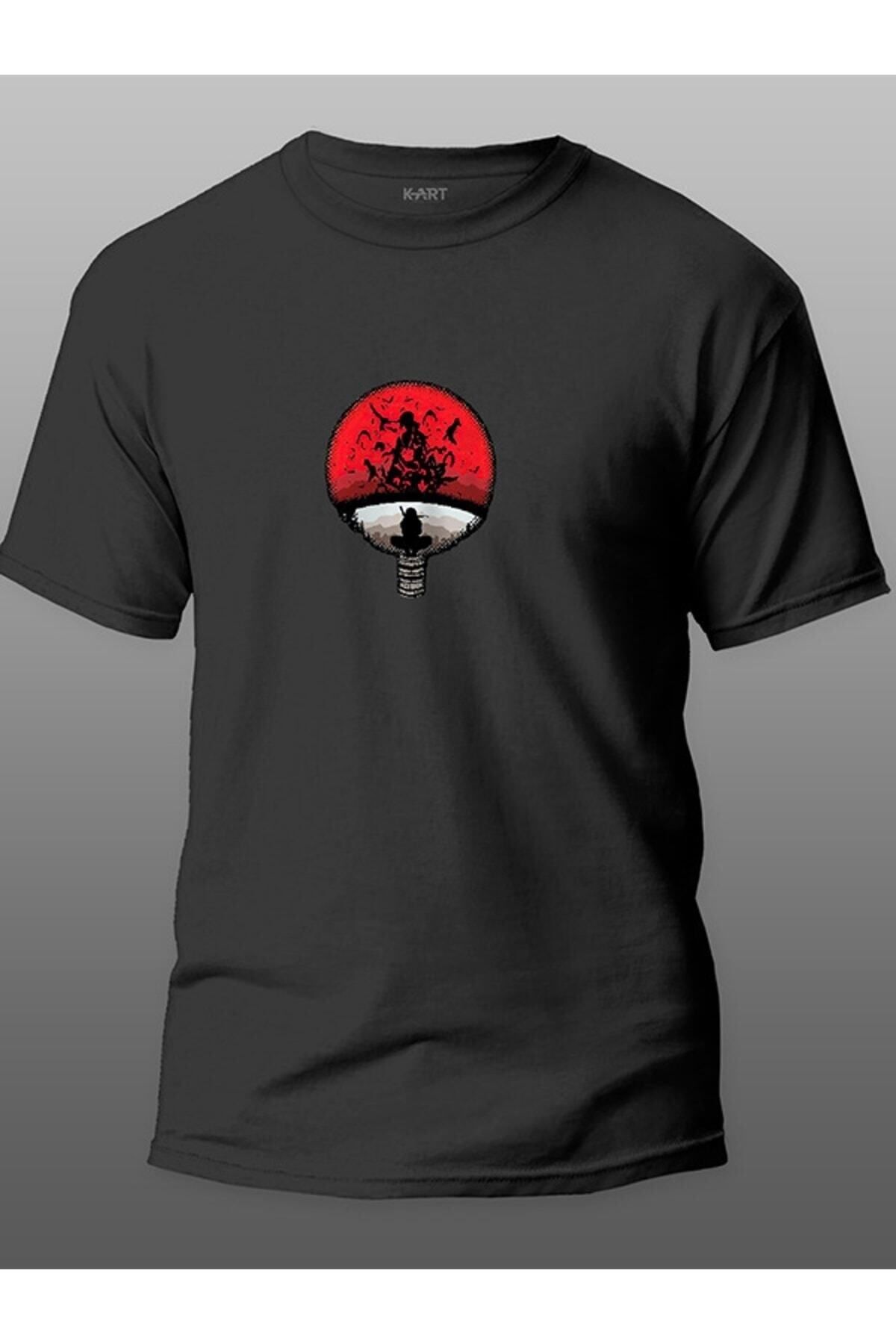Pisa Art Baskılı Tişört , Itachi Uchiha Anime Tasarımlı Organik Unisex Siyah Kişiye Özel Tişört