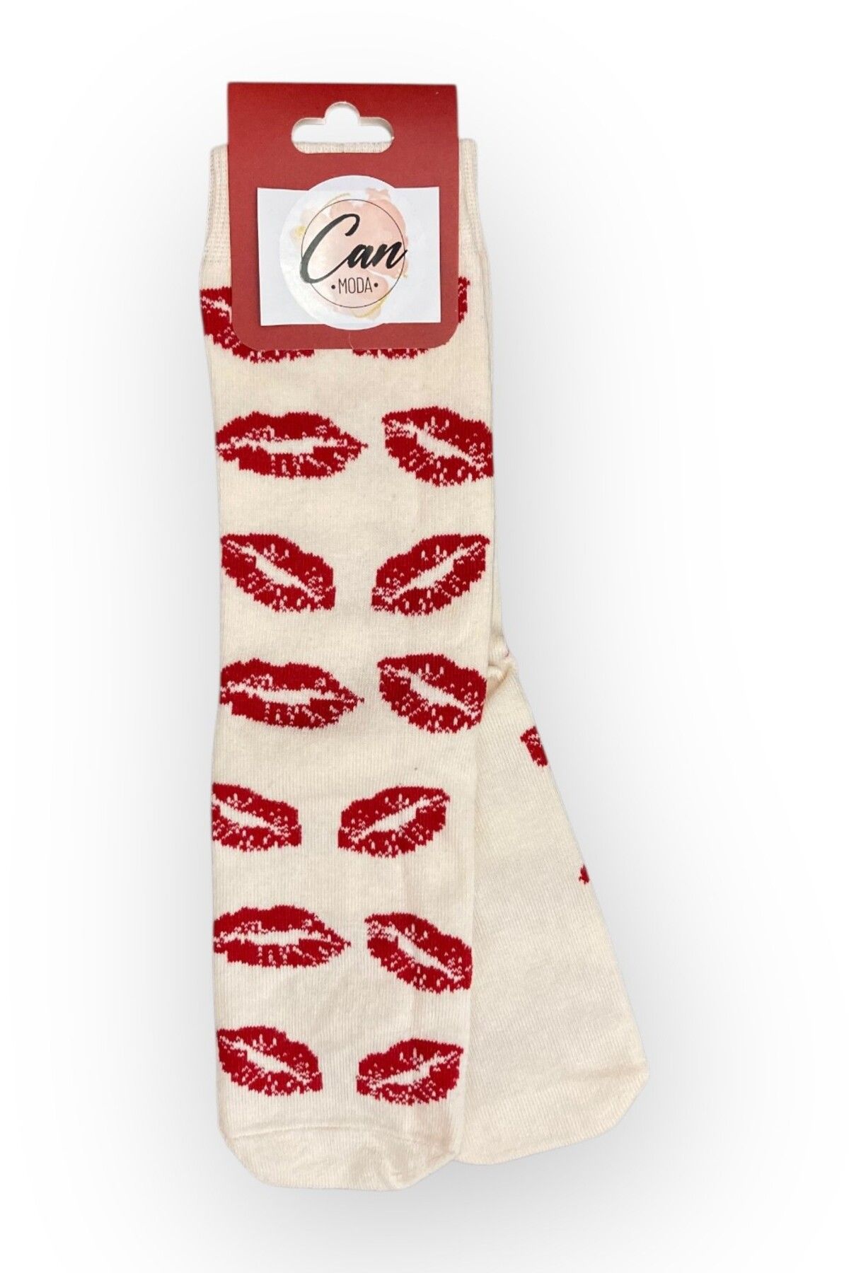 CANMODA Kiss Me Softly Dudak Desenli Yumuşak Dokulu Çorap