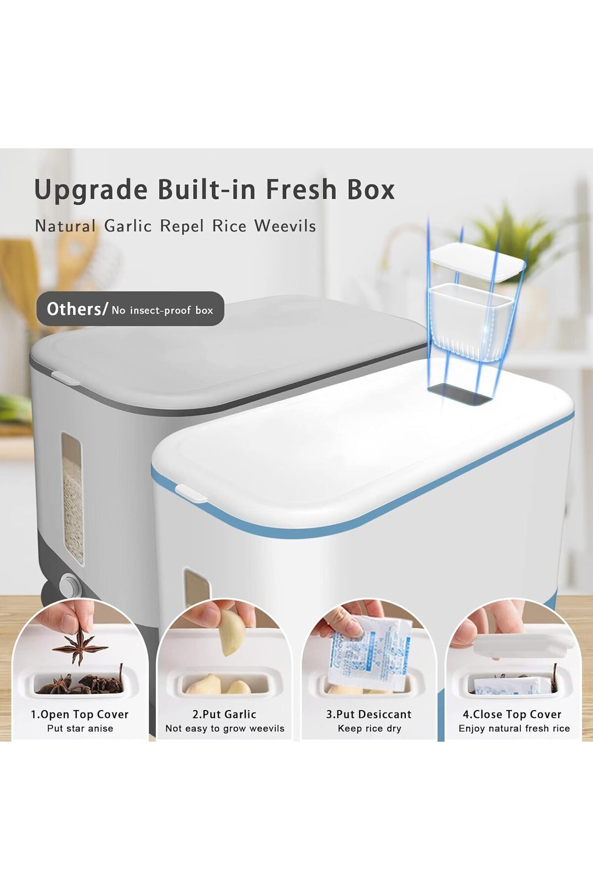 موزع الحبوب بسعة 11لتر مع كوب قياس بدرج واحد محكم الغلق ومقاوم للرطوبة لتخزين الأرز و كورن فليكس