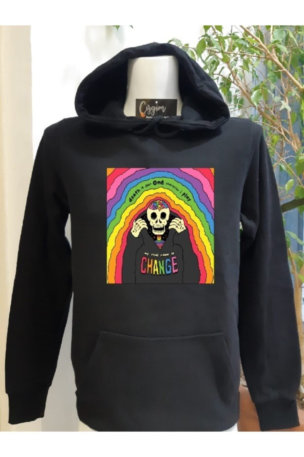 Pisa Art Unisex Siyah Kapüşonlu Iskelet (change) Baskılı Sweatshirt