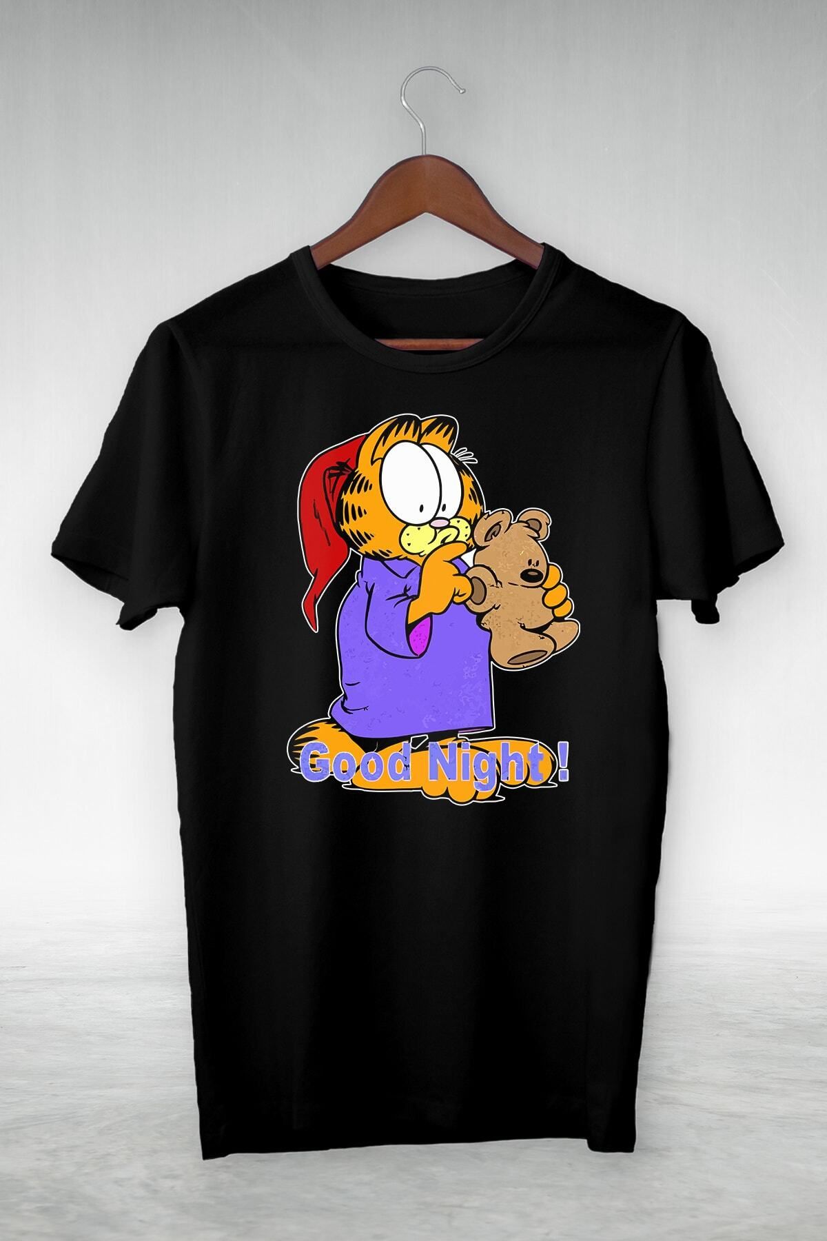 Pisa Art Unisex Siyah Garfıeld Illustrasyon Tshirt
