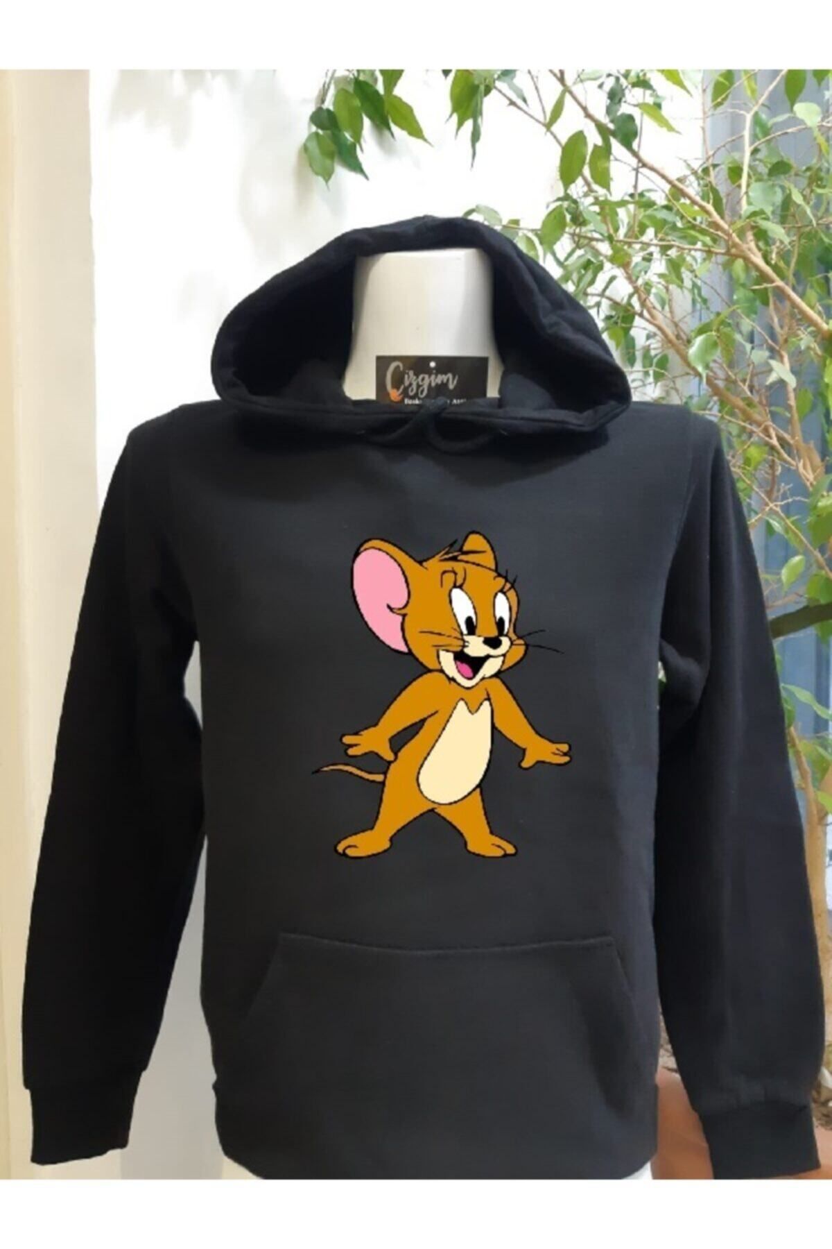Pisa Art Siyah Kapüşonlu Jerry Baskılı Sweatshirt