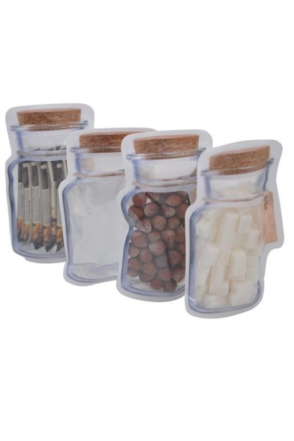KfksStore Kavanoz Görünümlü Kilitli Poşet Çıtçıtlı ve Pratik Torba 4 Adet